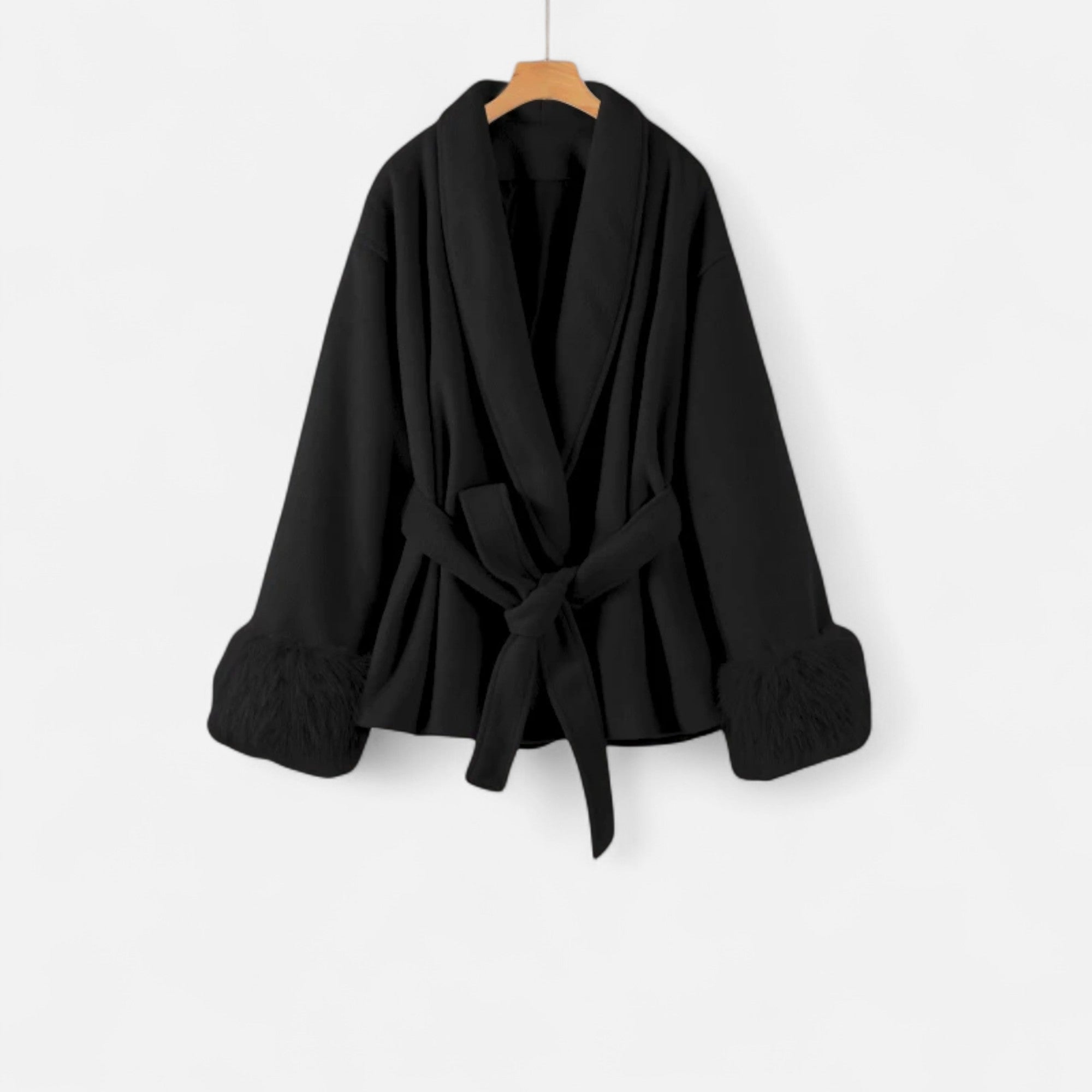 Volarno | Women’s Faux-Fur Coat – Ivy League Lace-Up Elegance