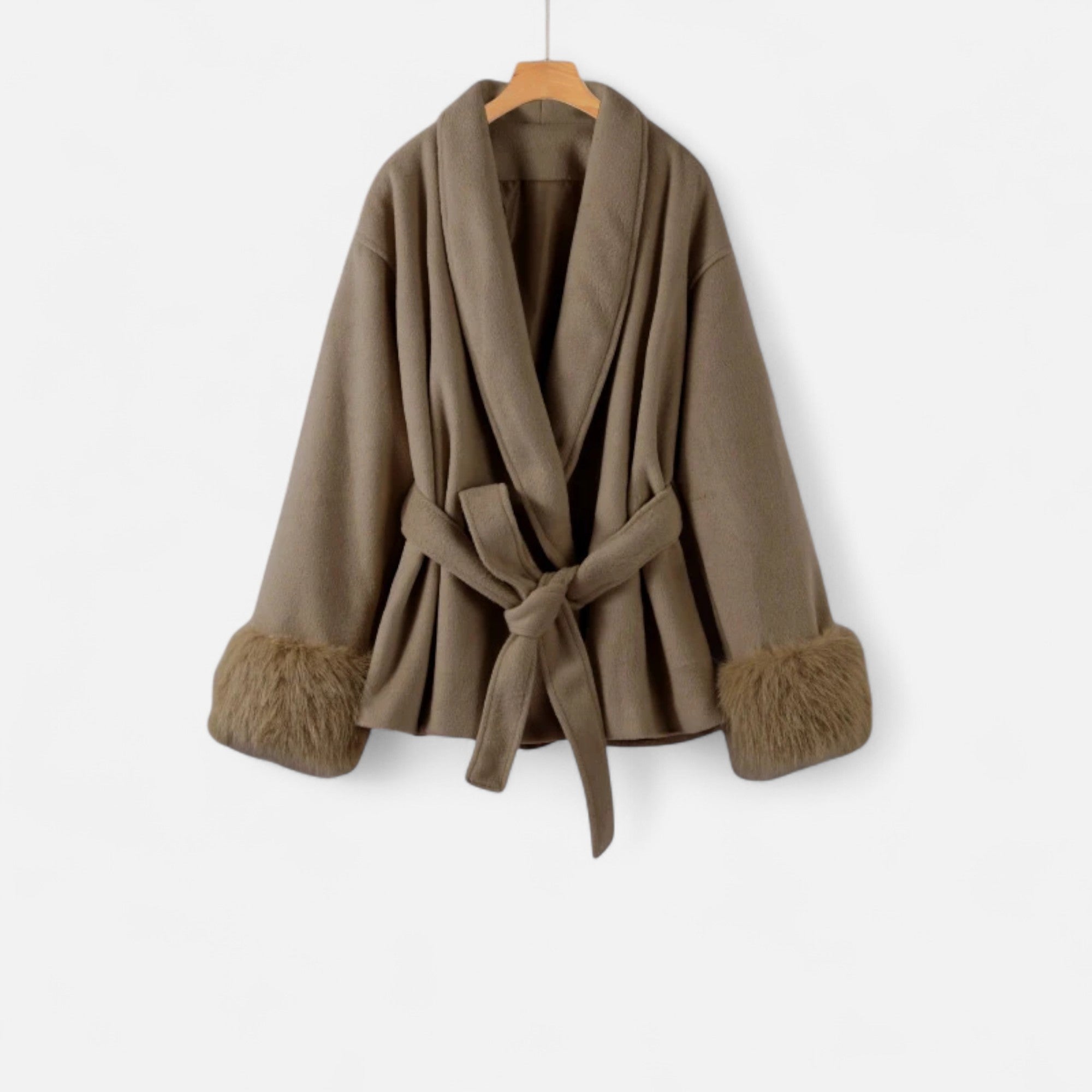 Volarno | Women’s Faux-Fur Coat – Ivy League Lace-Up Elegance