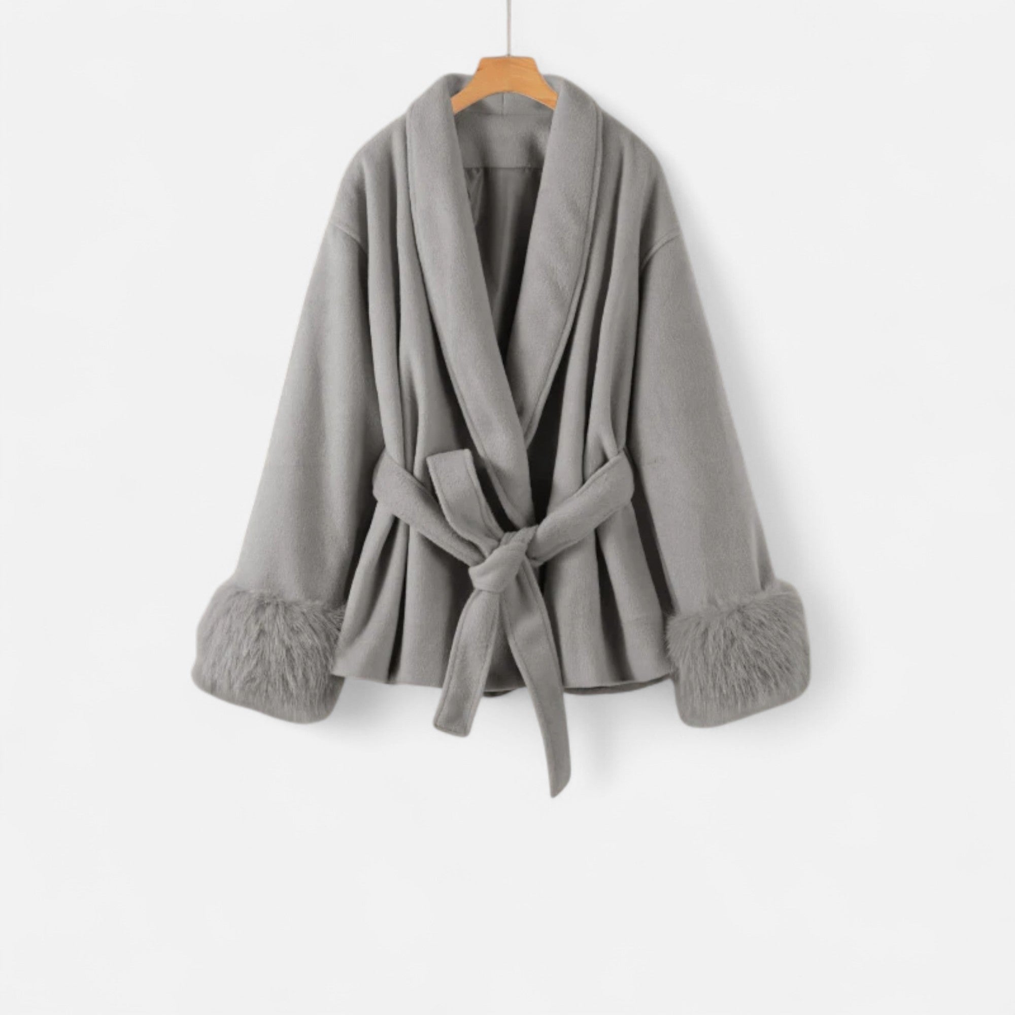 Volarno | Women’s Faux-Fur Coat – Ivy League Lace-Up Elegance