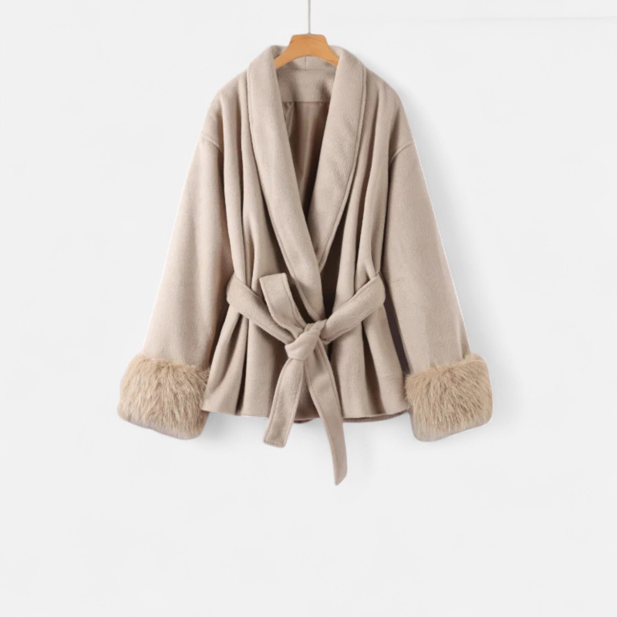 Volarno | Women’s Faux-Fur Coat – Ivy League Lace-Up Elegance