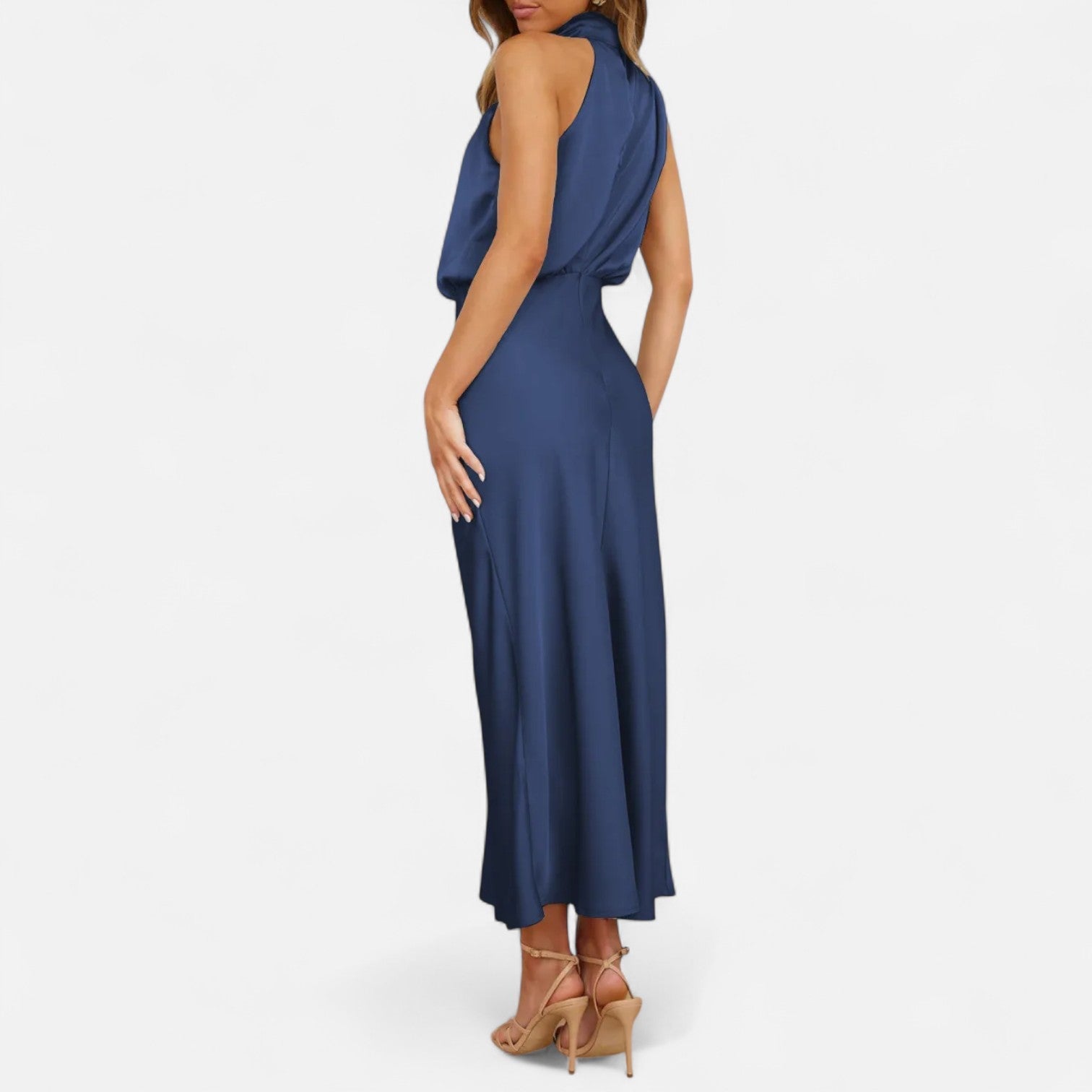 Volarno | Women’s Satin Sleeveless Long Dress – Fluid Drape, Timeless Elegance