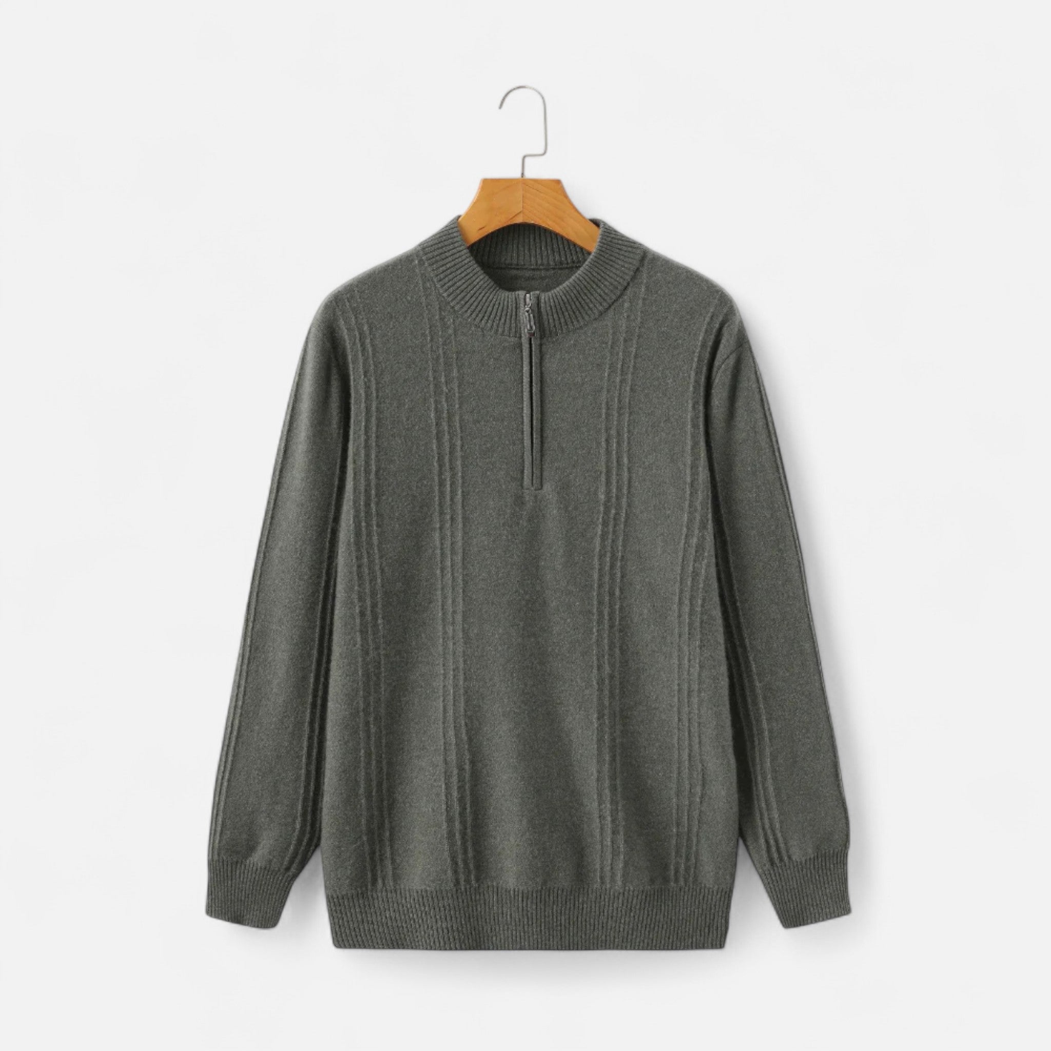Volarno | Men’s Sweater – Cashmere Ribbed Half-Zip Elegance