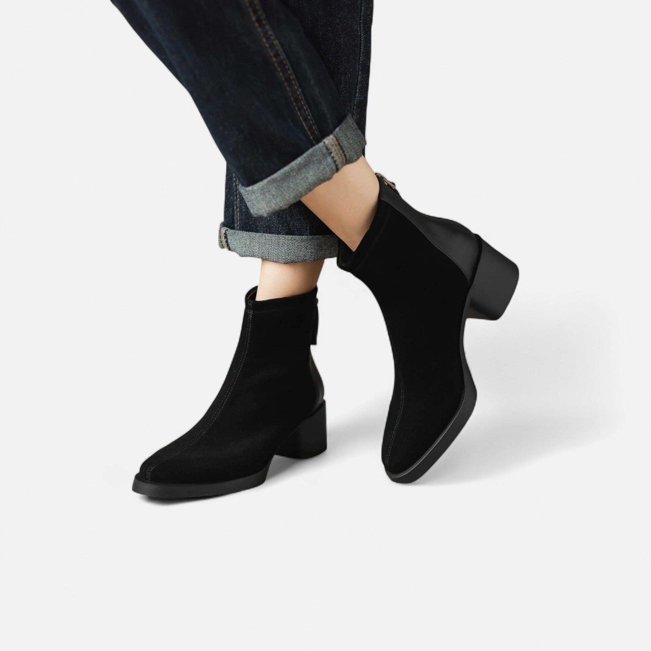 Volarno | Women’s Suede Ankle Boots – Square Toe Mid-Heel