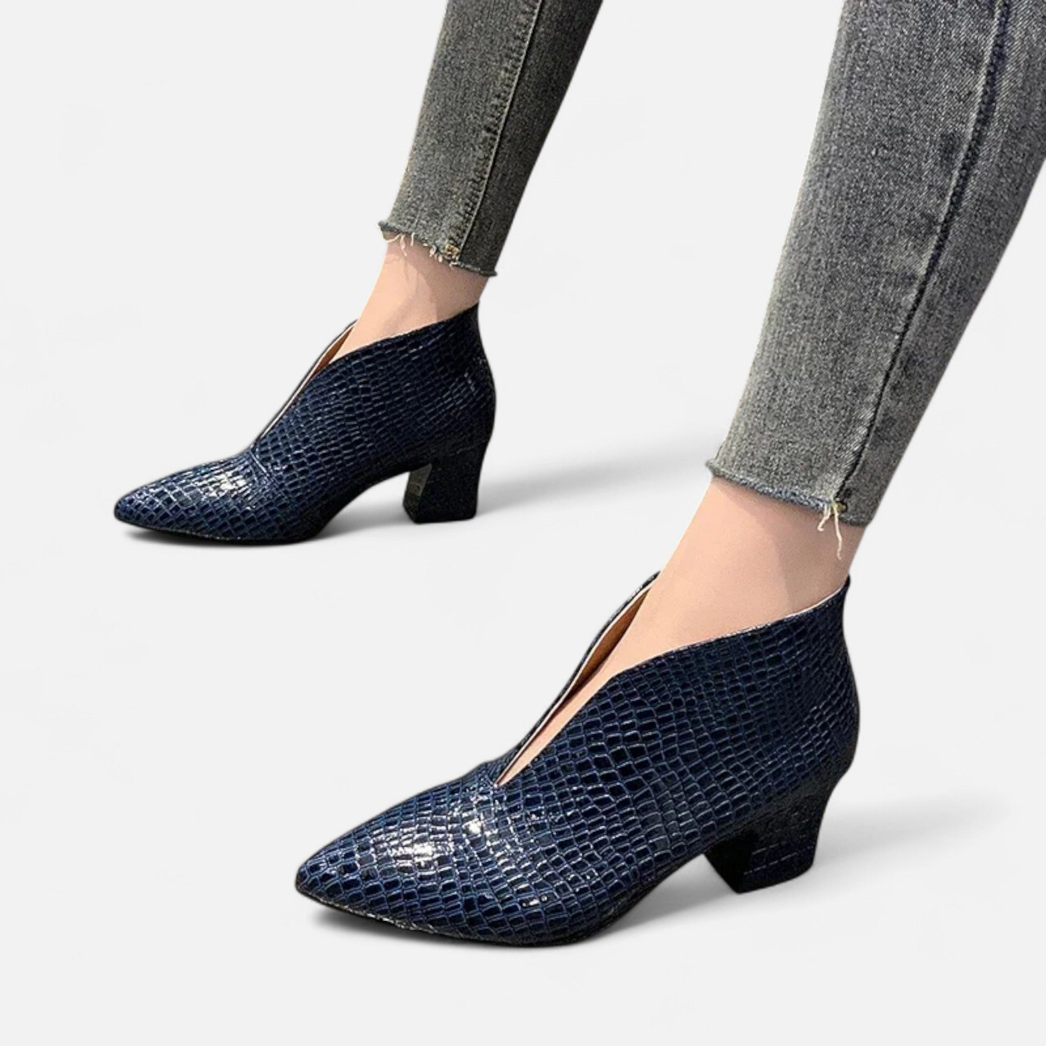 Volarno | Women’s Patent Leather V-Cut Ankle Boots