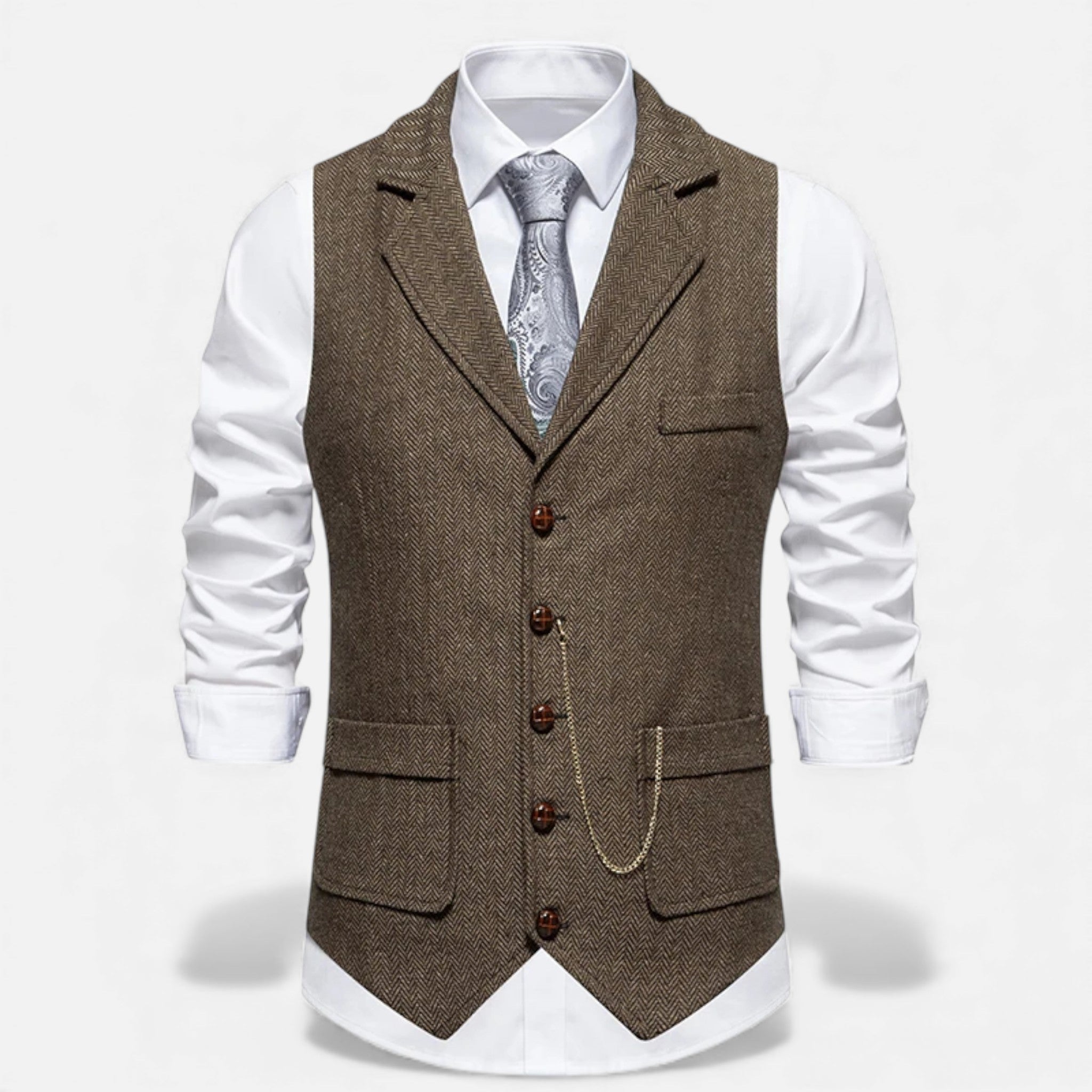 Volarno | Men’s Vintage Tweed Suit Vest with Lapel Chain