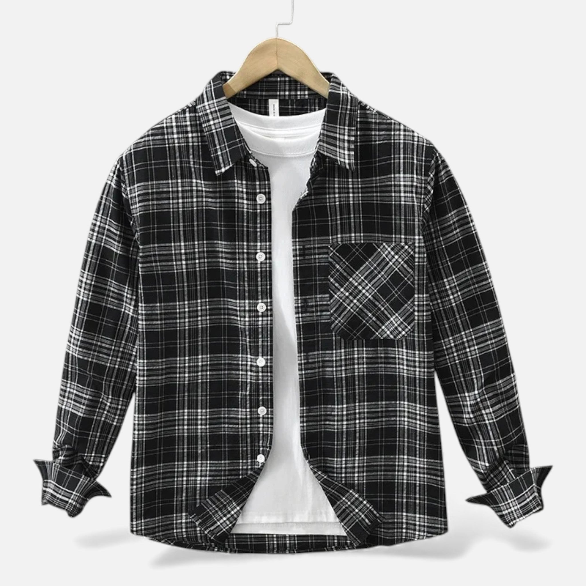 Volarno | Men’s Plaid Long-Sleeve Loose Shirt with Pocket
