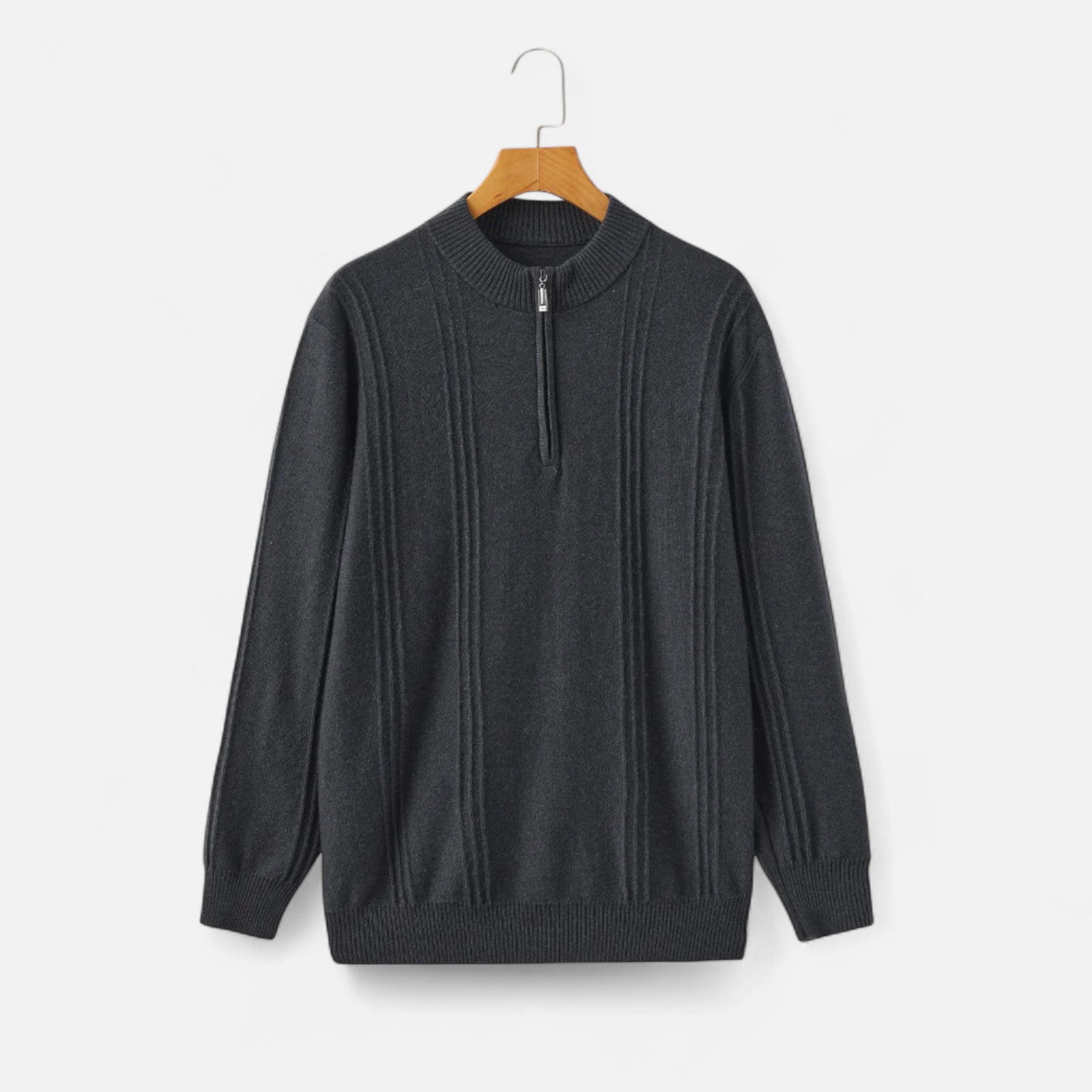 Volarno | Men’s Sweater – Cashmere Ribbed Half-Zip Elegance