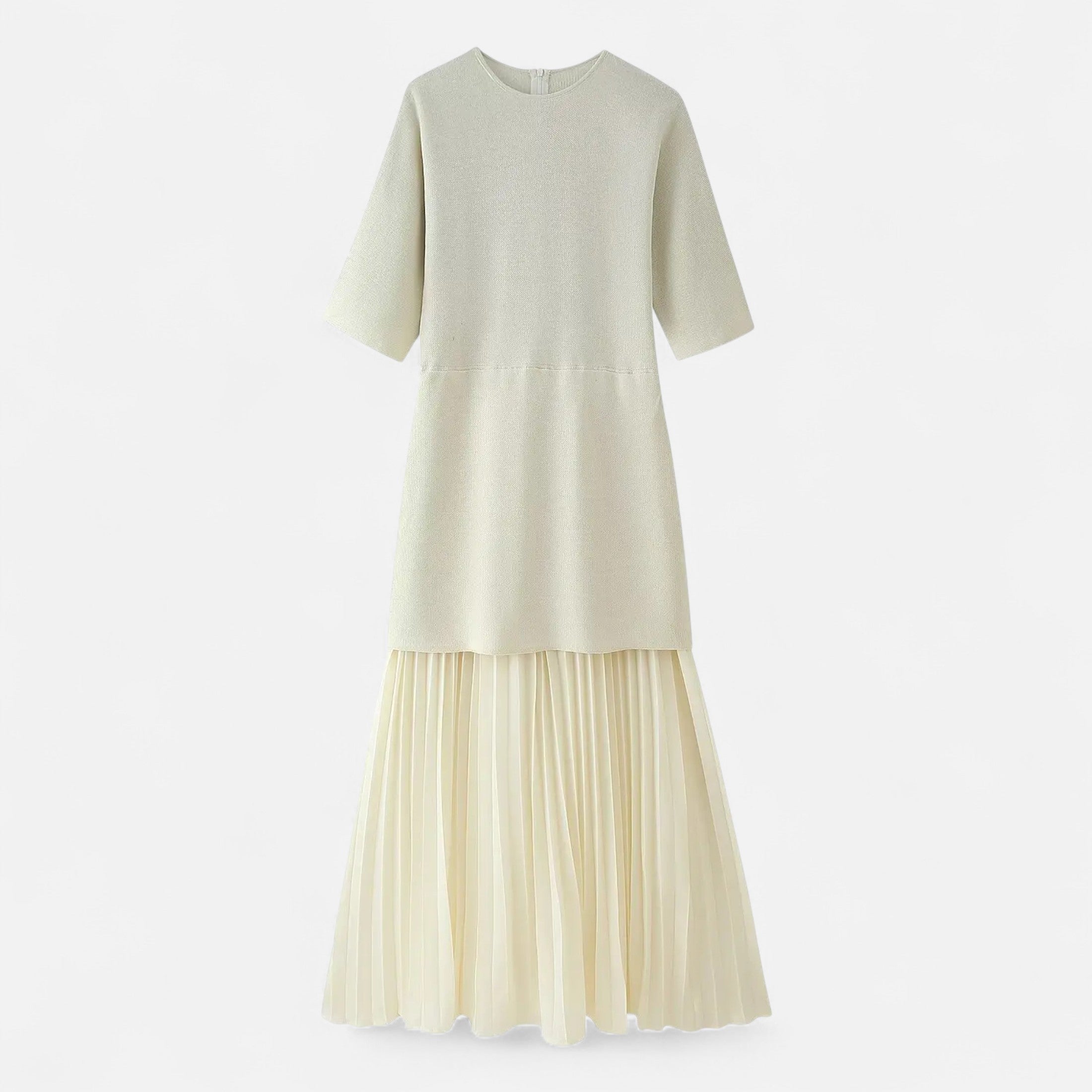 Volarno | Women’s Vintage Pleated Dress – Half Sleeve Autumn Elegance