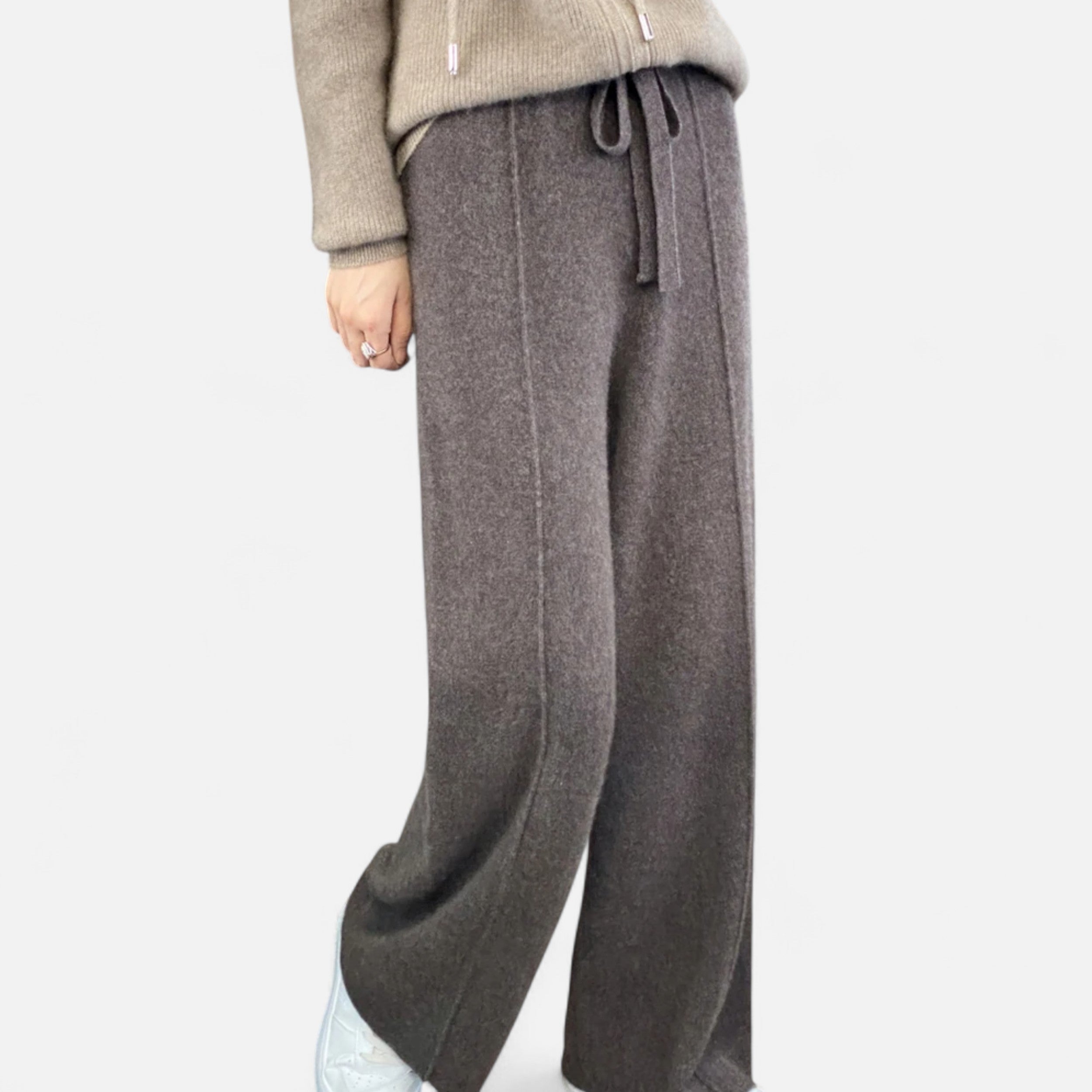 Volarno | Women’s Pure Wool Wide-Leg Knit Trousers