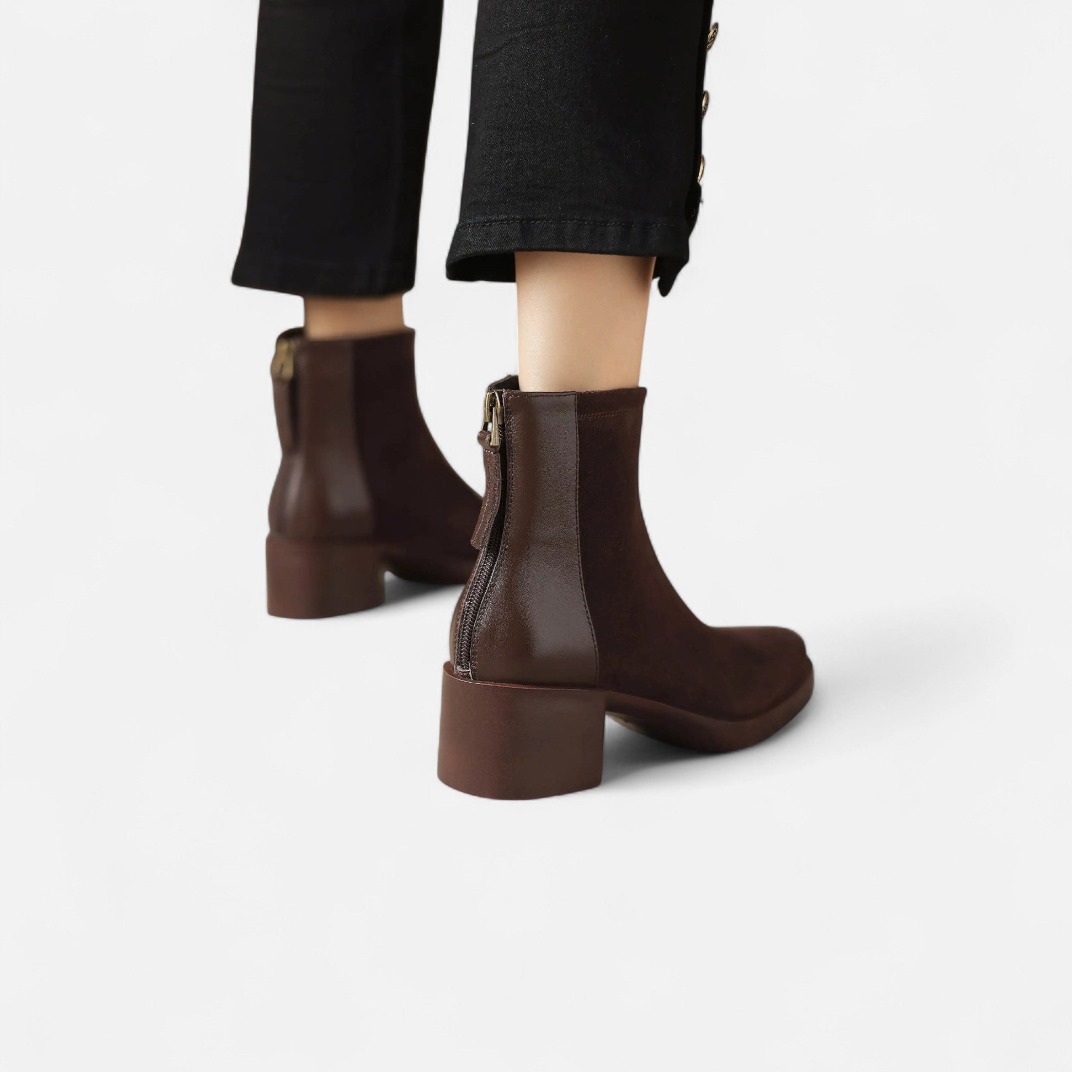 Volarno | Women’s Suede Ankle Boots – Square Toe Mid-Heel