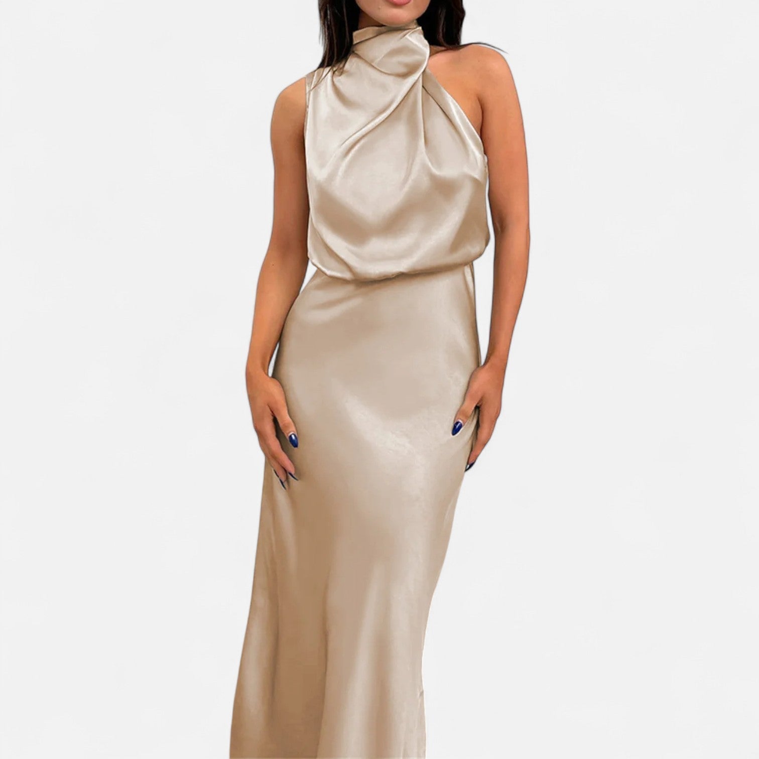 Volarno | Women’s Satin Sleeveless Long Dress – Fluid Drape, Timeless Elegance