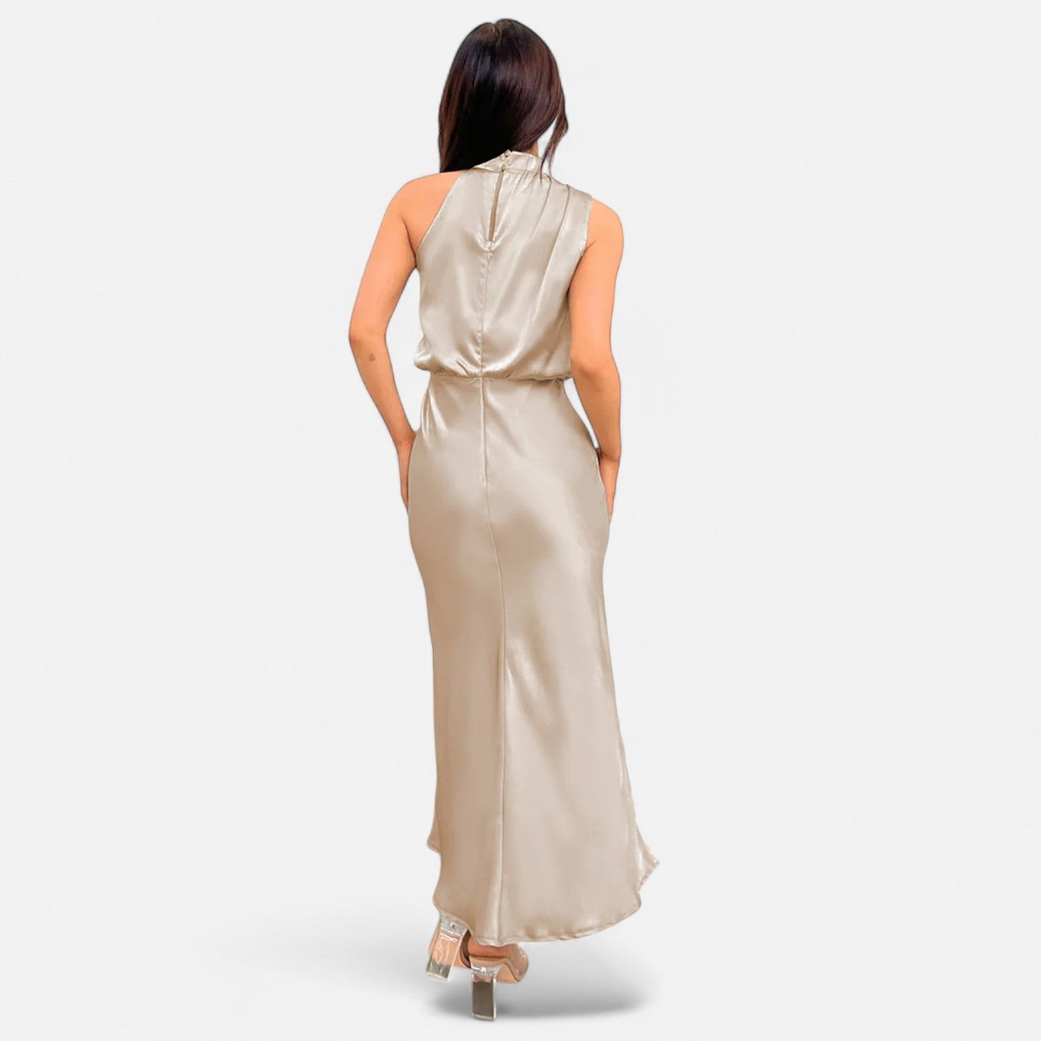 Volarno | Women’s Satin Sleeveless Long Dress – Fluid Drape, Timeless Elegance