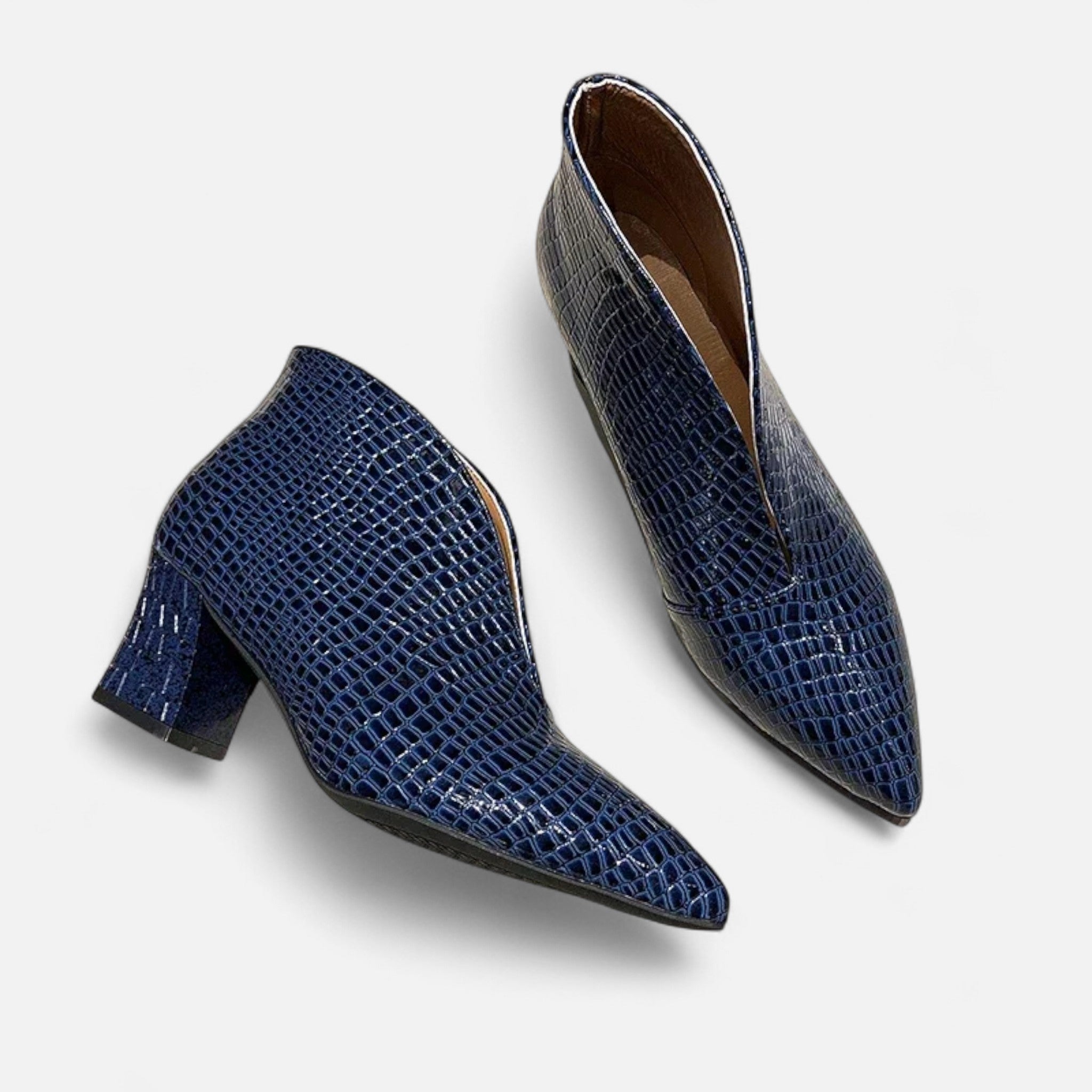 Volarno | Women’s Patent Leather V-Cut Ankle Boots