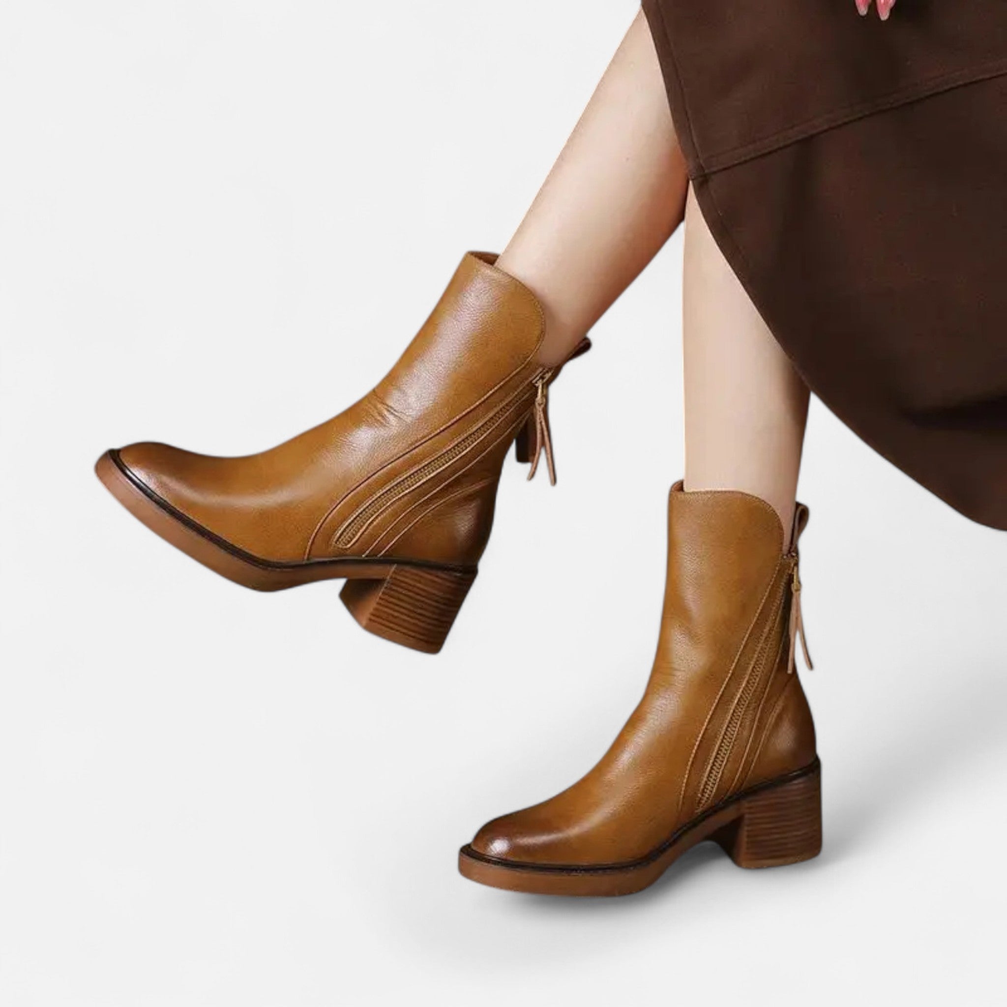Volarno | Women’s Roman Leather Flat Heel Boots