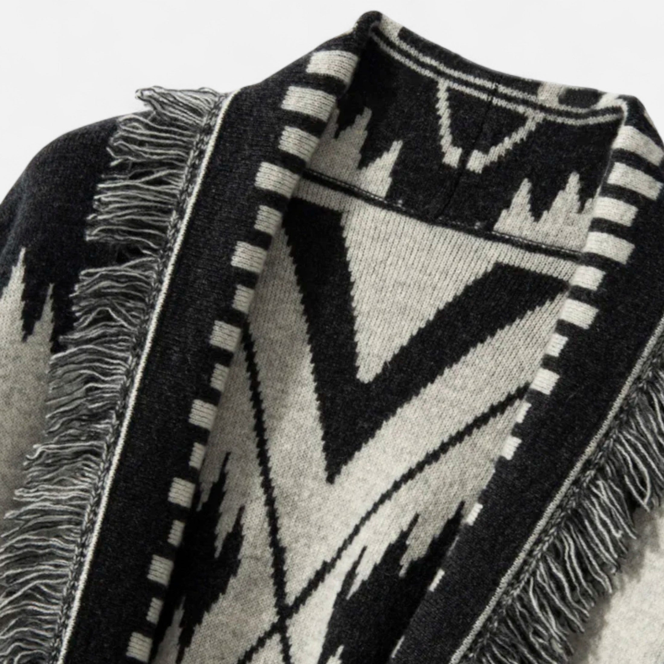 Volarno | Women’s 100% Cashmere Tassel Cardigan – Vintage Jacquard Elegance