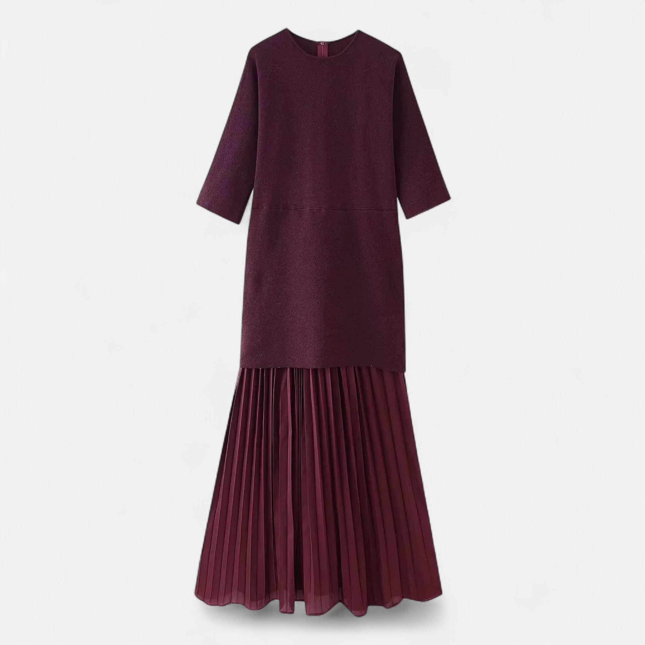 Volarno | Women’s Vintage Pleated Dress – Half Sleeve Autumn Elegance