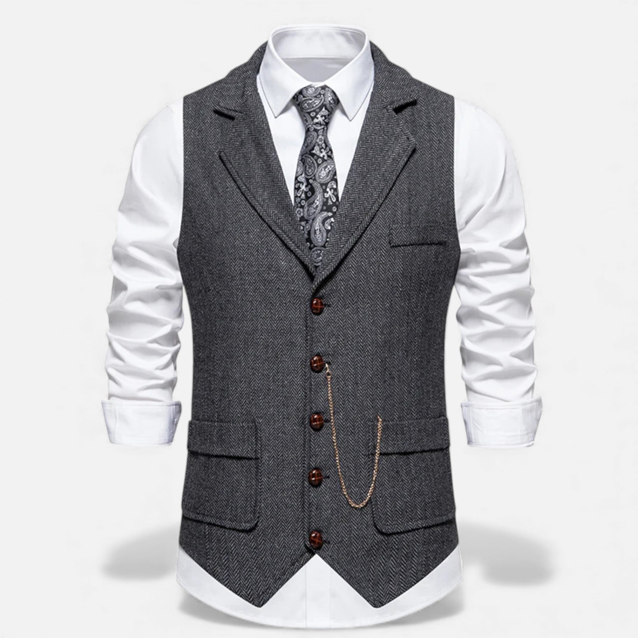 Volarno | Men’s Vintage Tweed Suit Vest with Lapel Chain