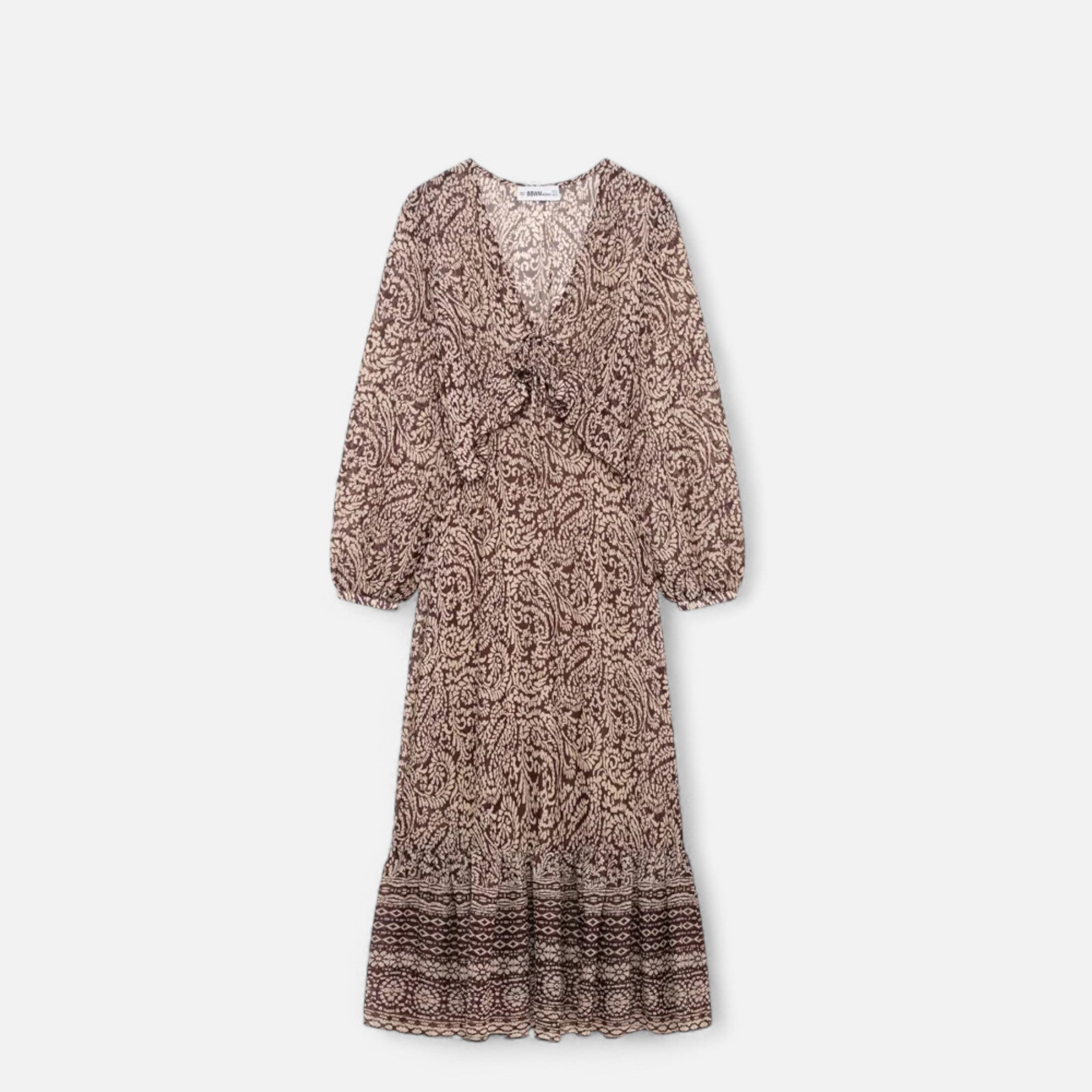 Volarno | Women’s Printed Midi Dress – V-Neck Autumn Elegance