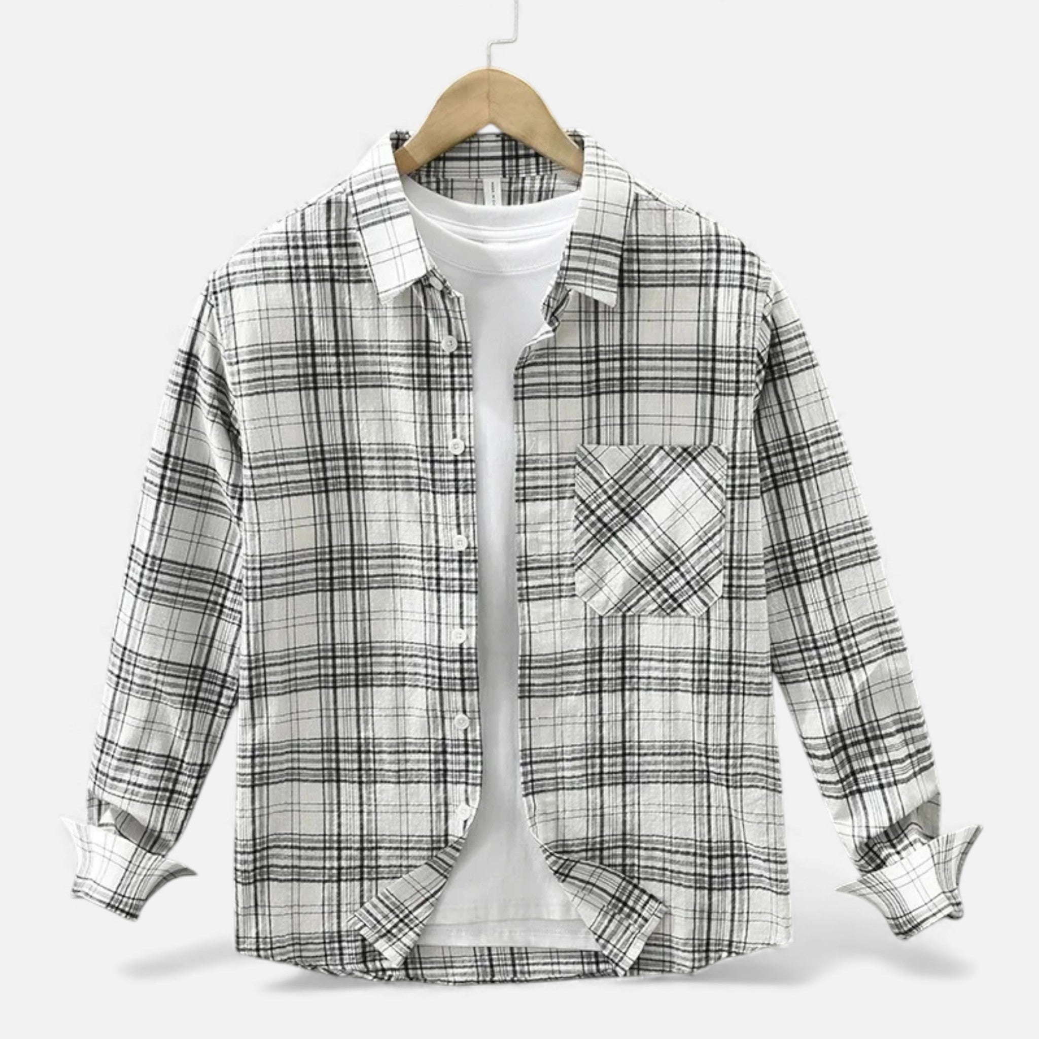Volarno | Men’s Plaid Long-Sleeve Loose Shirt with Pocket