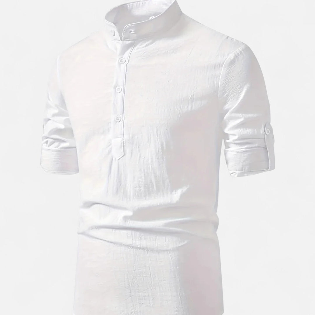 Volarno | Men’s Linen Henley – Heritage Collarless Style