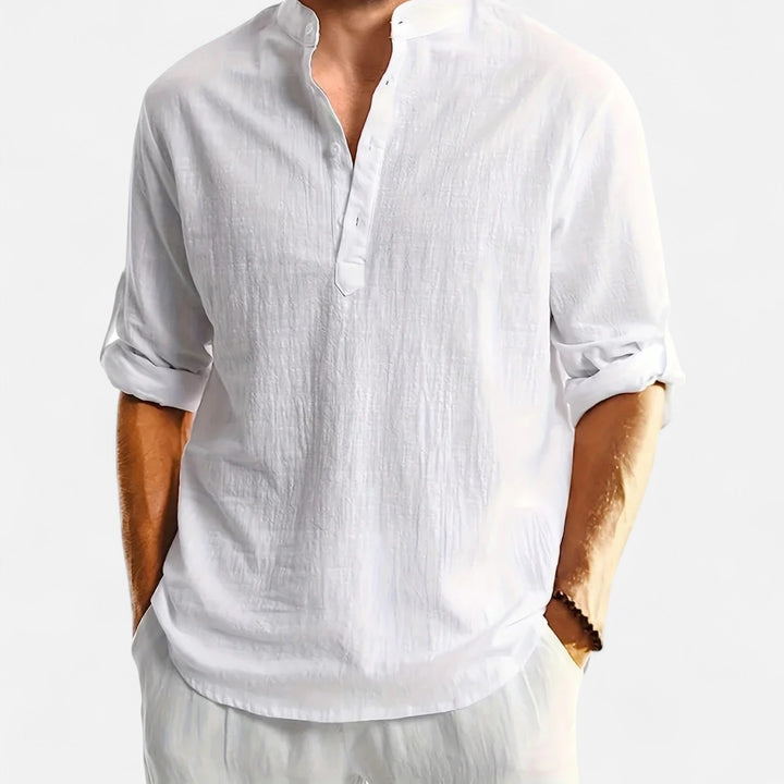 Volarno | Men’s Linen Henley – Heritage Collarless Style