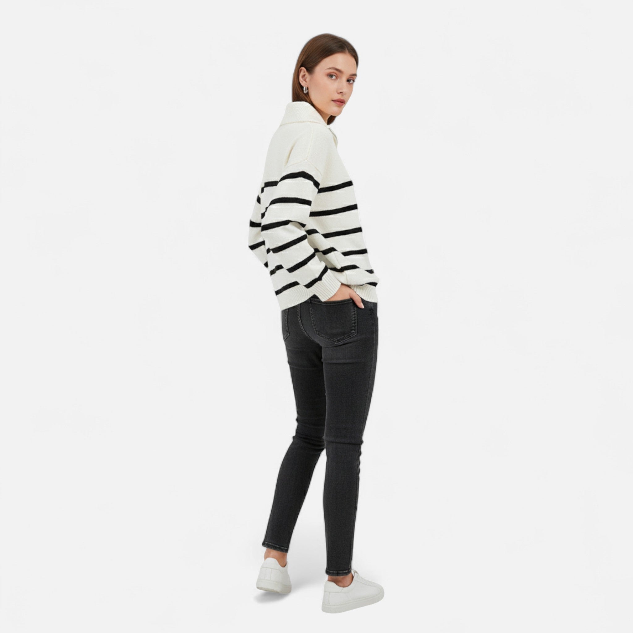 Volarno | Women's Striped Polo Sweater – Refined Autumn Heritage