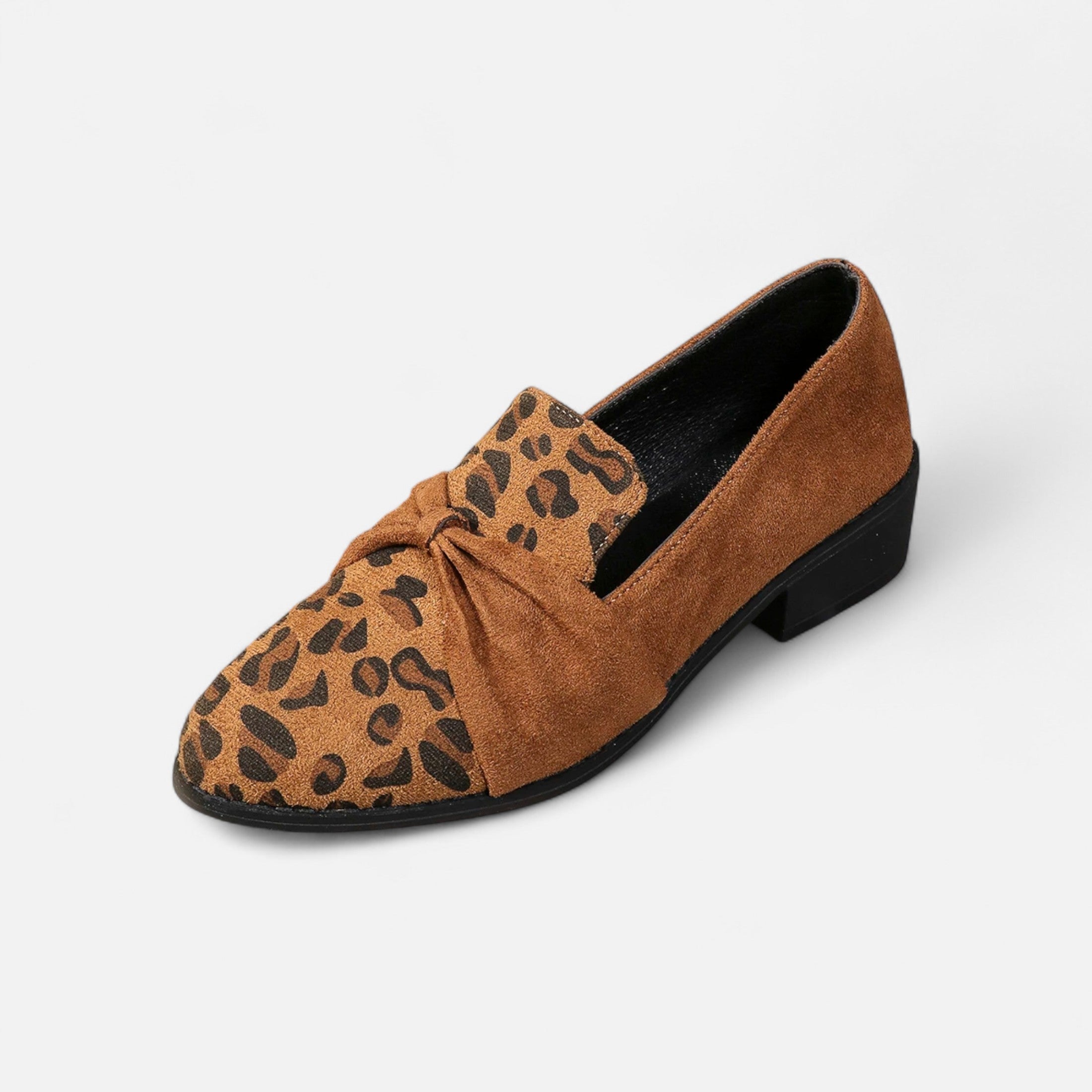 Volarno | Women’s Suede Loafers – Leopard Print Mid-Heel