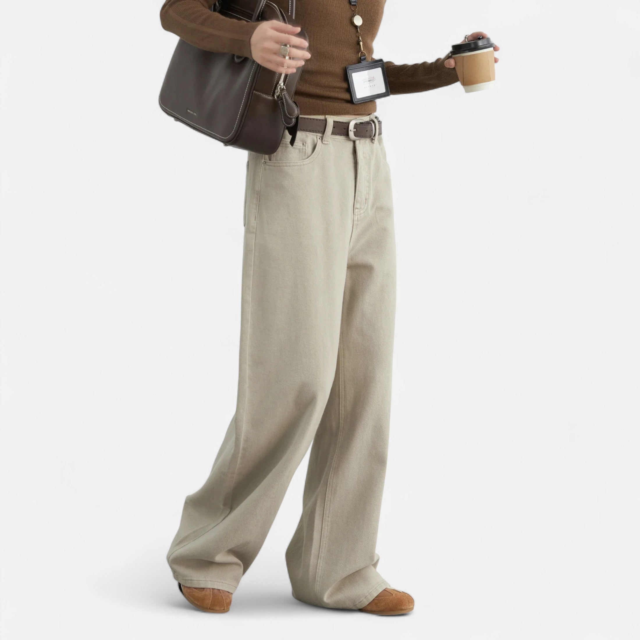 Volarno | Women’s High-Waist Cotton Trousers – Wide Leg Elegance