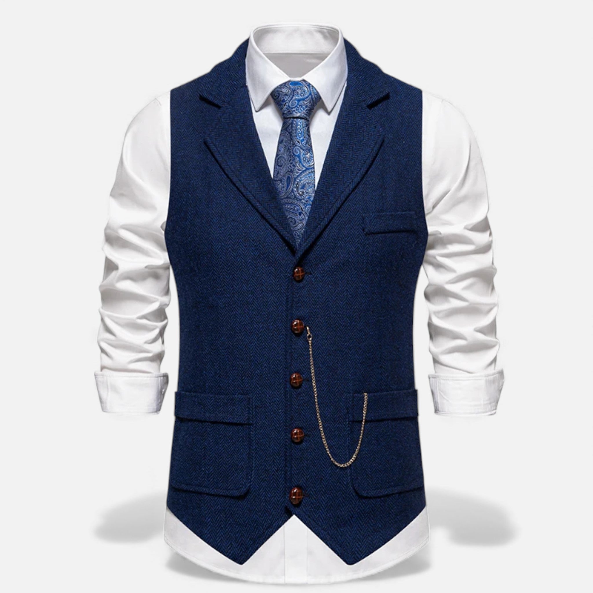Volarno | Men’s Vintage Tweed Suit Vest with Lapel Chain