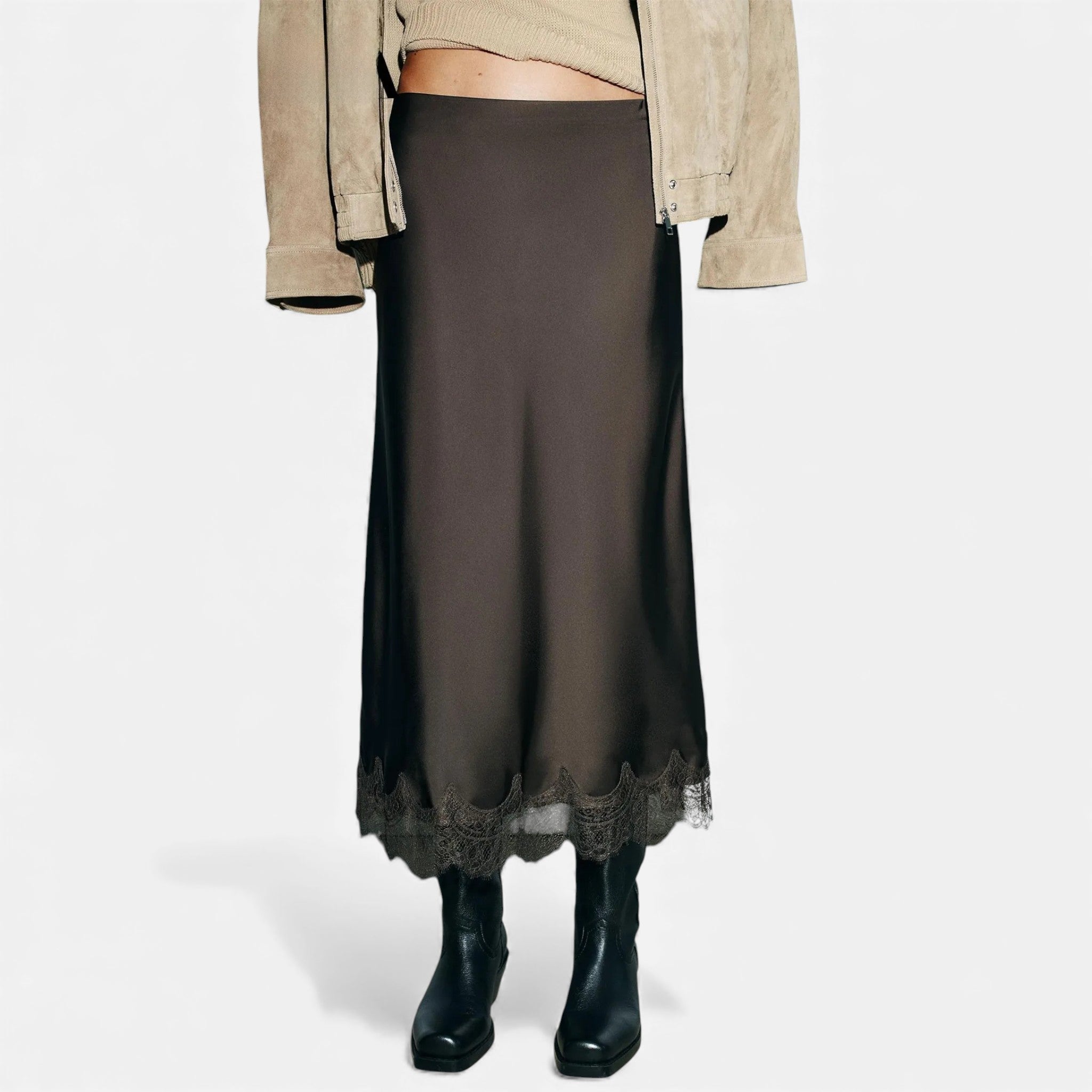 Volarno | Women’s Elegant Satin Midi Skirt