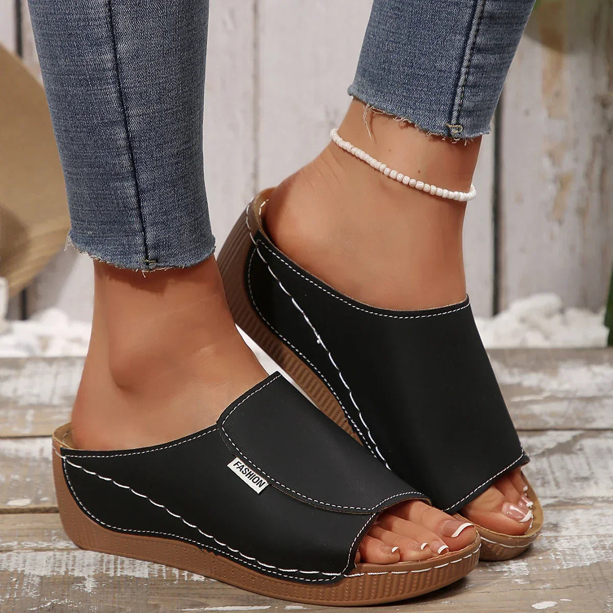 Volarno | Casual Slip-On Sandals with Mid-Heel Platform