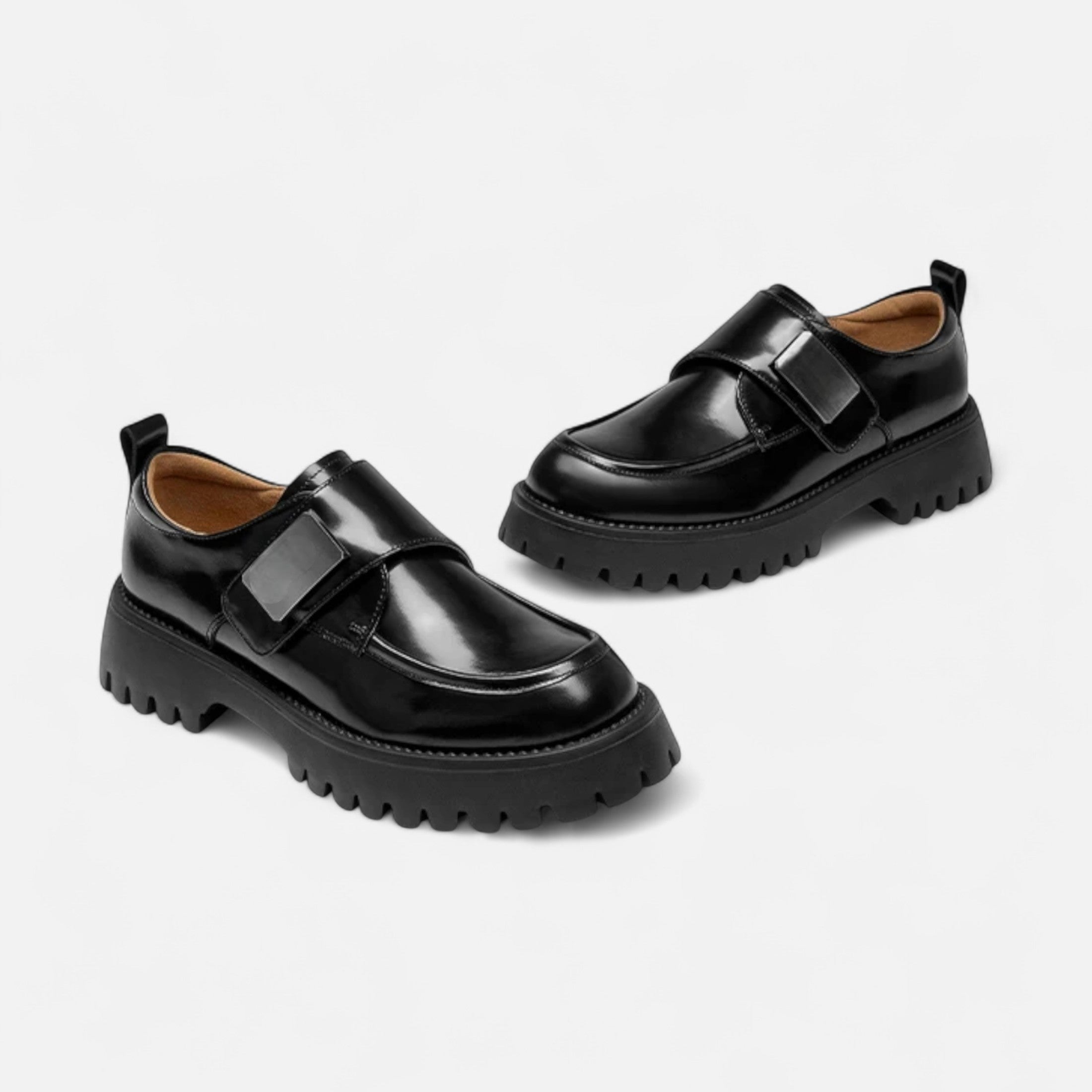 Volarno | Women’s Leather Derby Shoes – Round Toe Buckle Flats