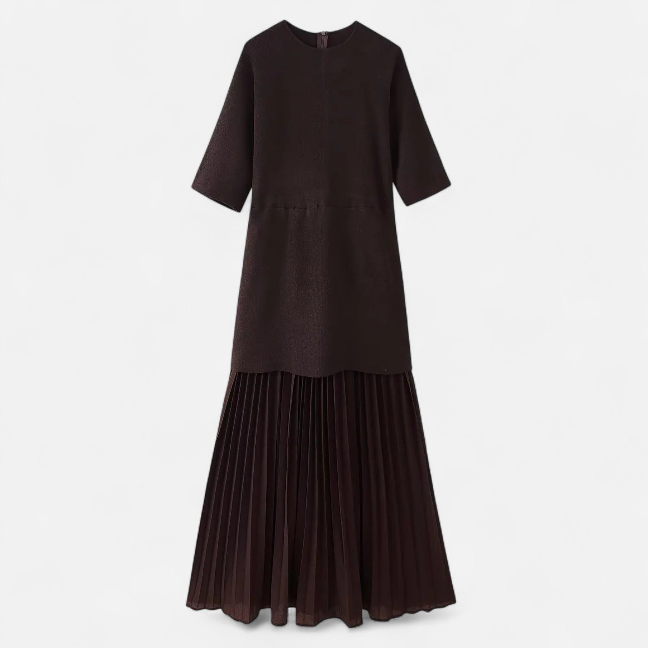 Volarno | Women’s Vintage Pleated Dress – Half Sleeve Autumn Elegance
