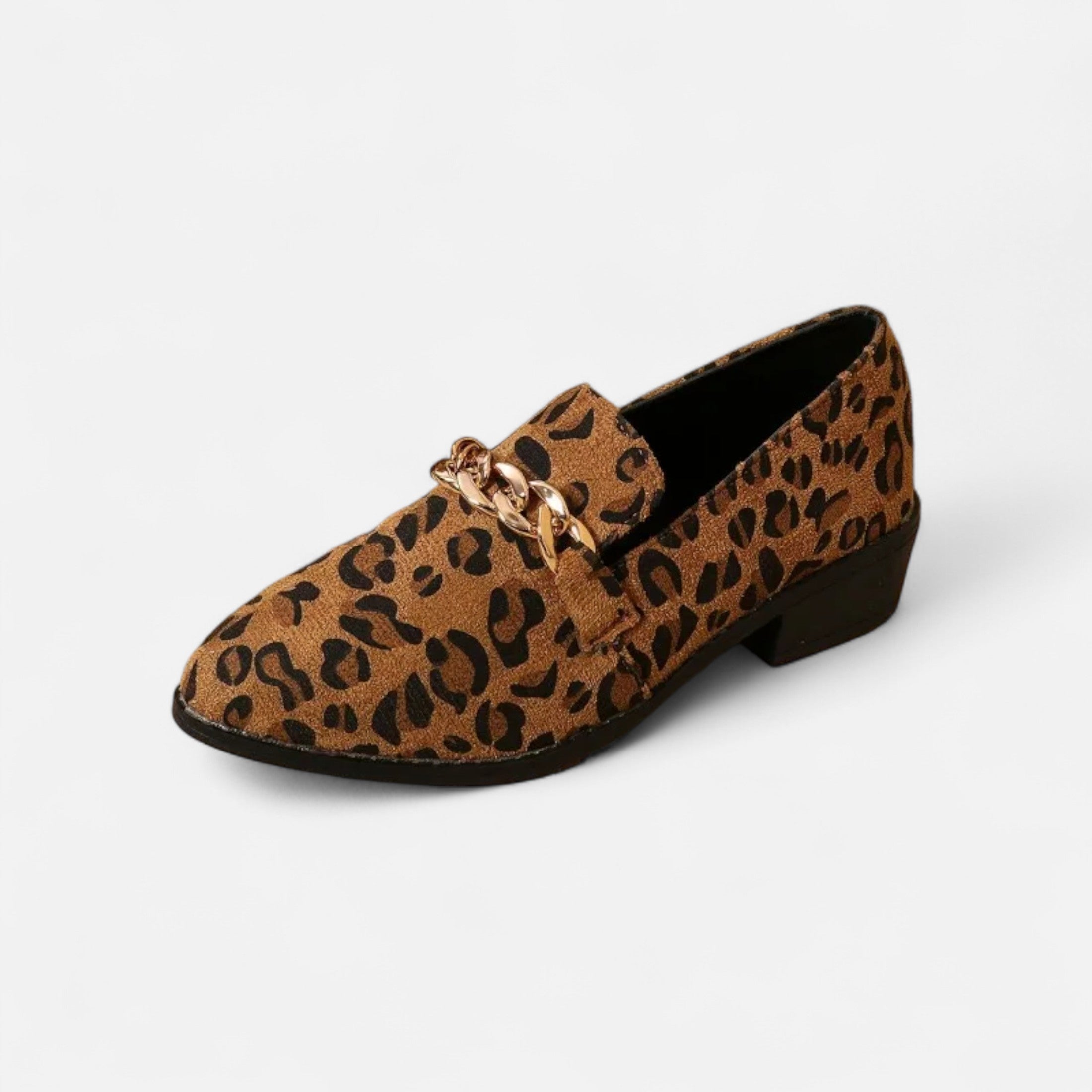 Volarno | Women’s Suede Loafers – Leopard Print Mid-Heel