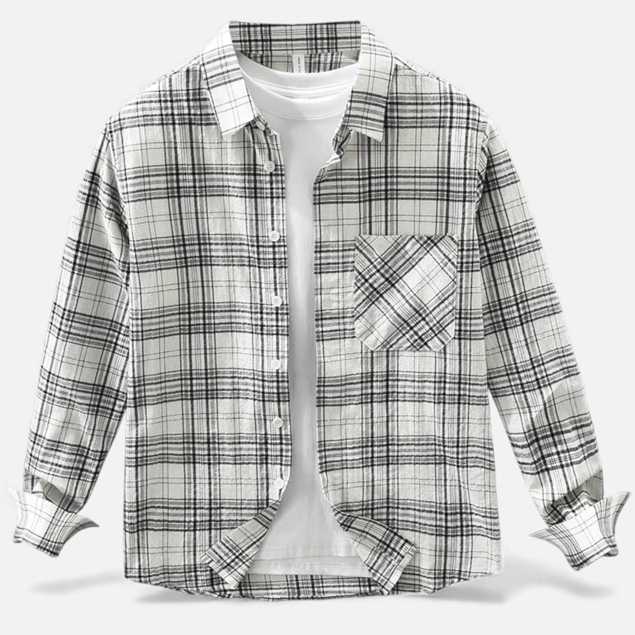 Volarno | Men’s Plaid Long-Sleeve Loose Shirt with Pocket