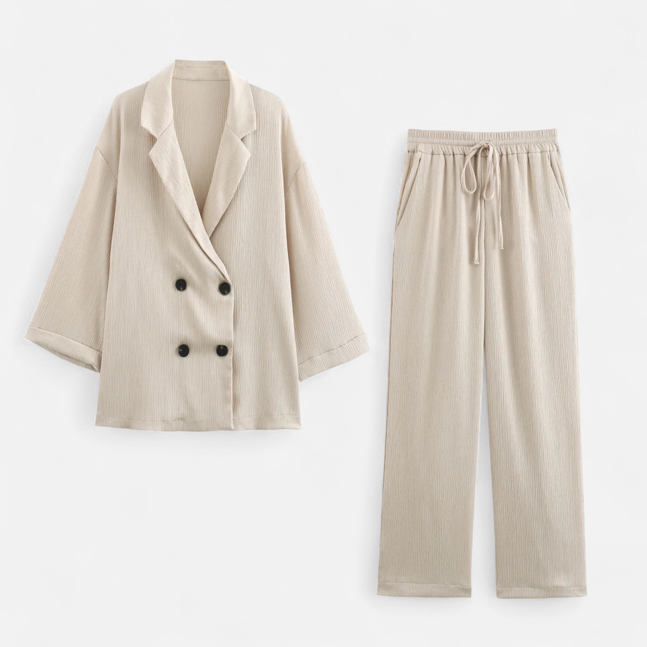 Volarno | Women’s Wrinkled Suit Jacket & Pants Set – Sculpted Autumn Elegance