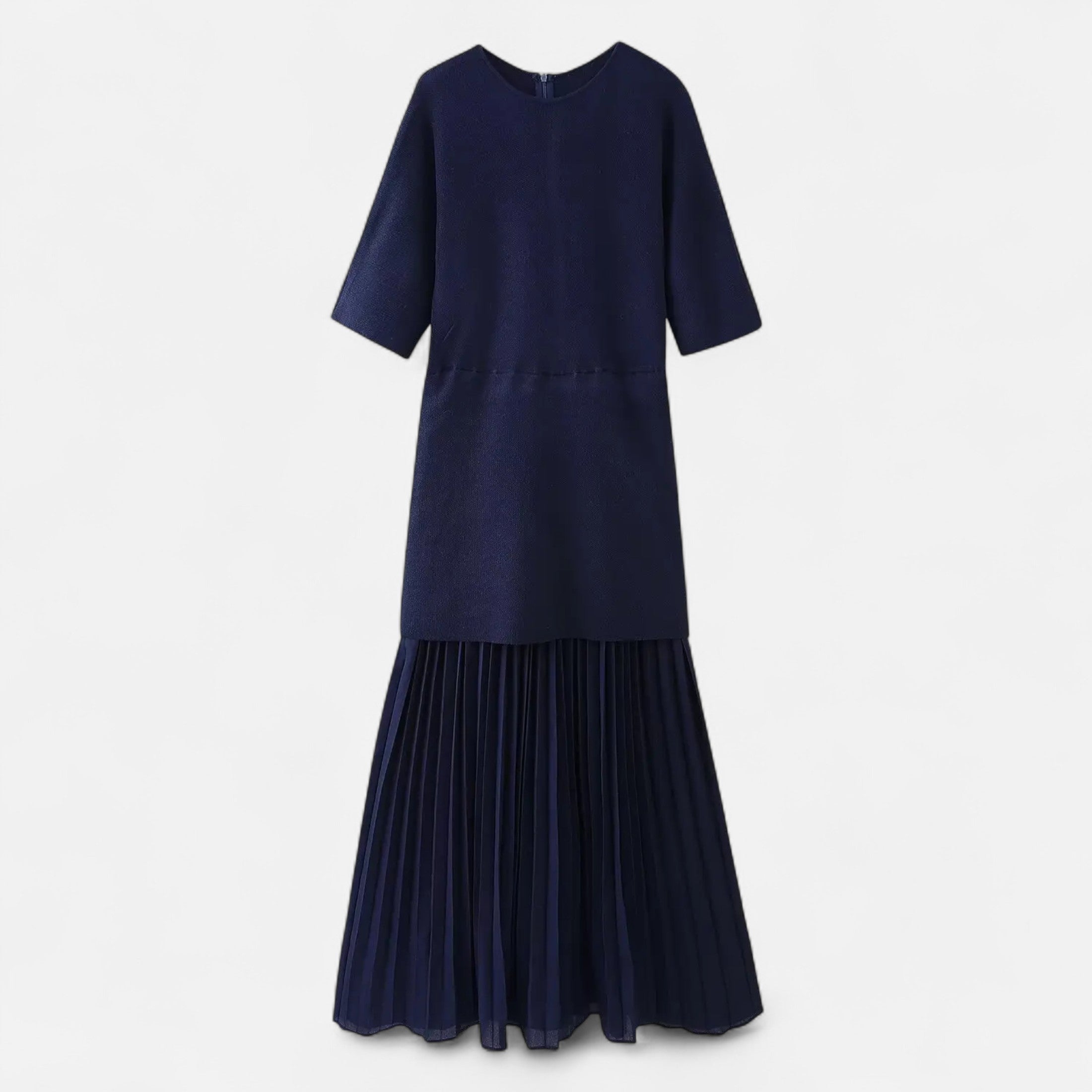 Volarno | Women’s Vintage Pleated Dress – Half Sleeve Autumn Elegance
