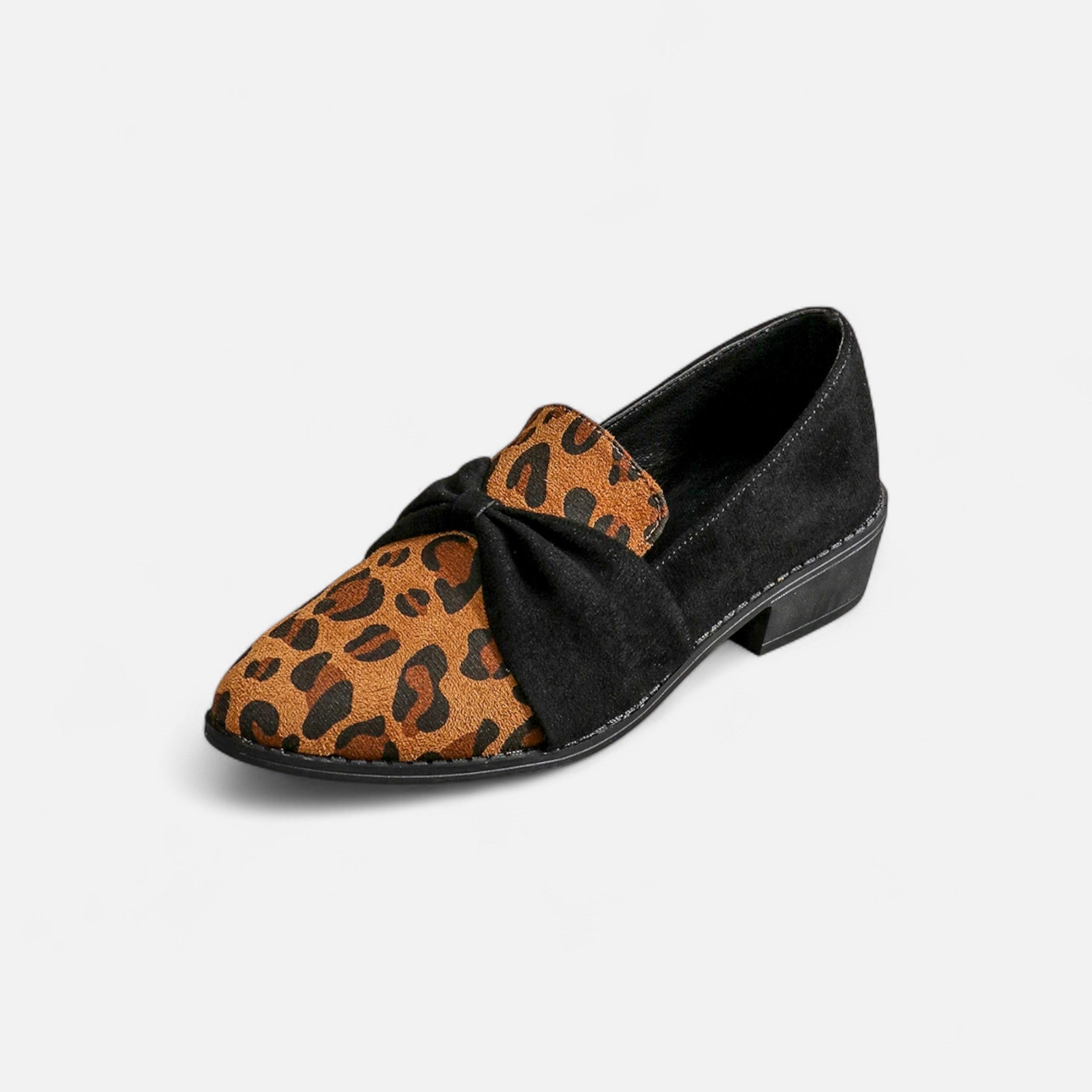 Volarno | Women’s Suede Loafers – Leopard Print Mid-Heel