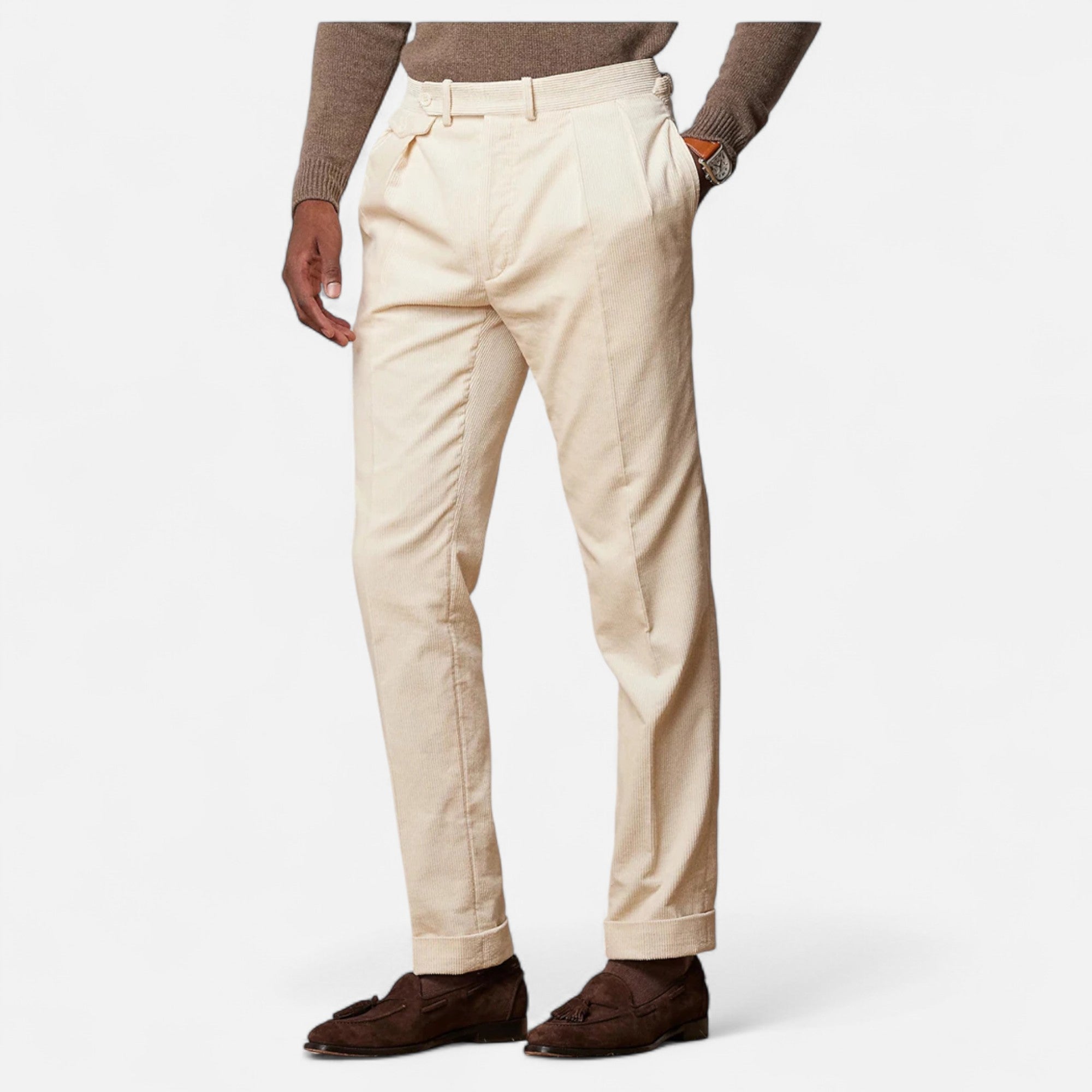 Volarno | Men’s Tailored White Cotton-Blend Trousers