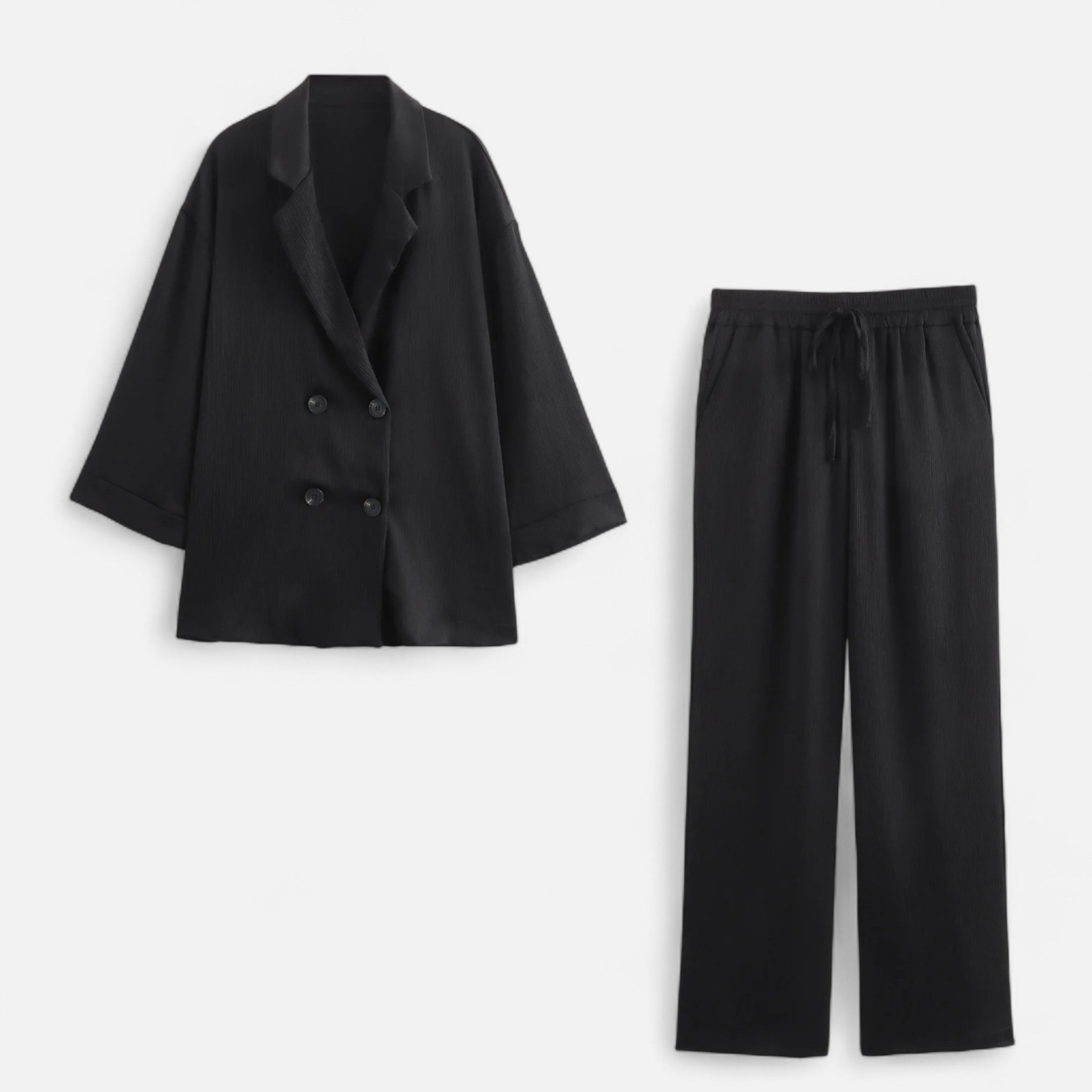 Volarno | Women’s Wrinkled Suit Jacket & Pants Set – Sculpted Autumn Elegance