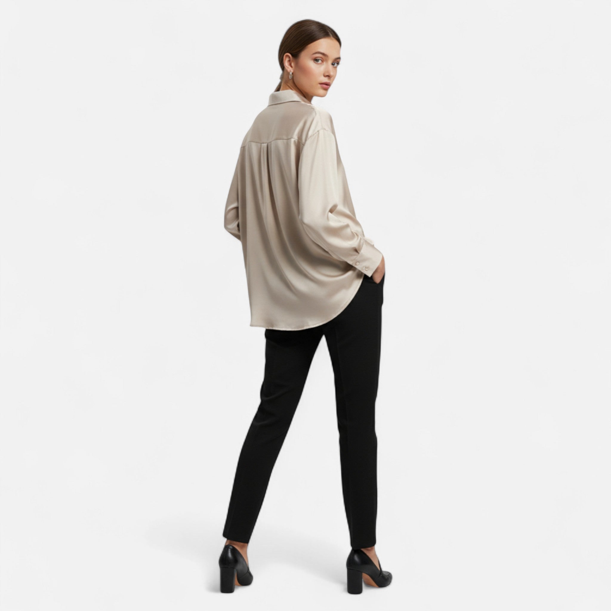 Volarno | Women’s Silk Satin Blouse – Autumn Poise Edition