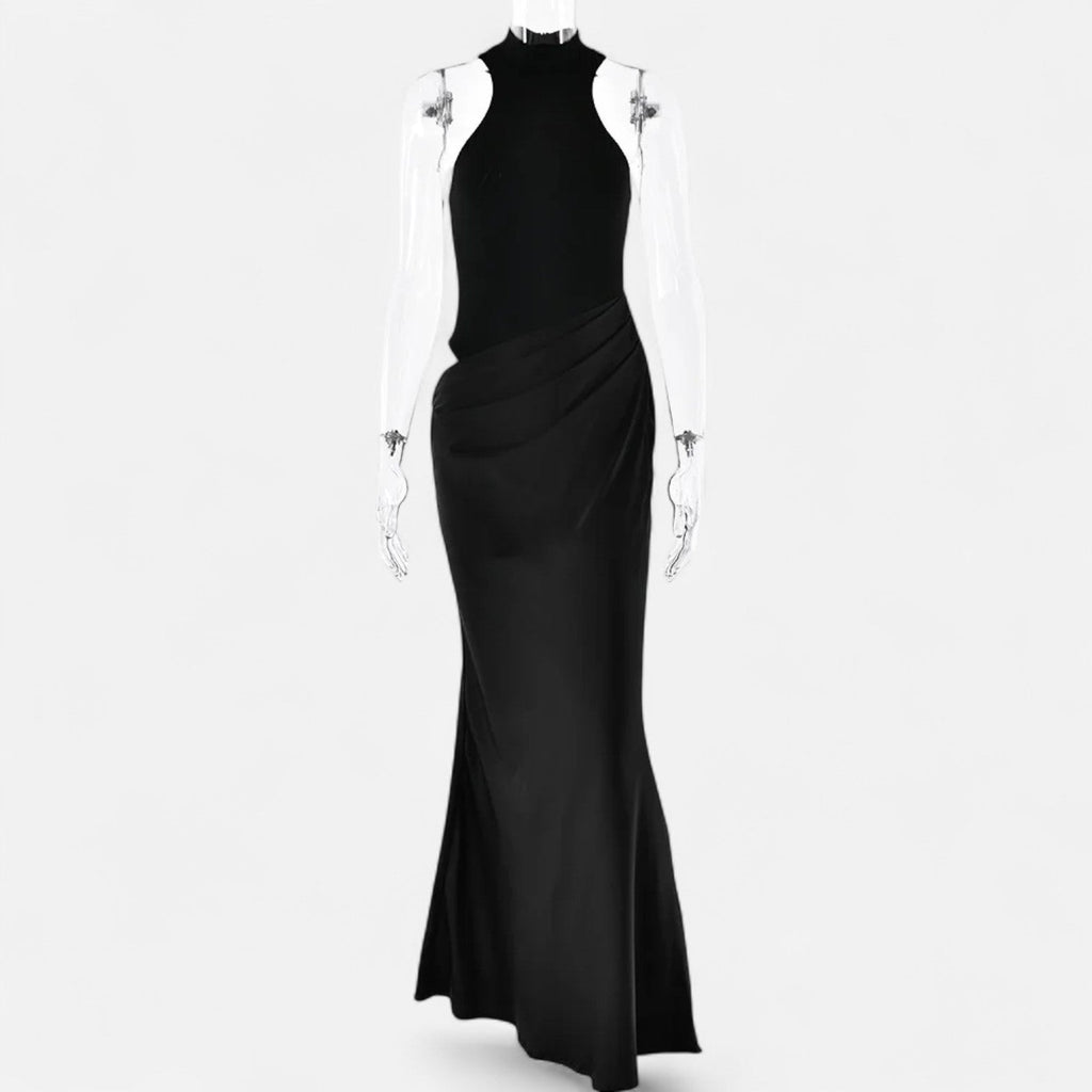 Volarno | Women’s Satin Hollow-Out Maxi Dress – Silken Flow, Sculpted Allure