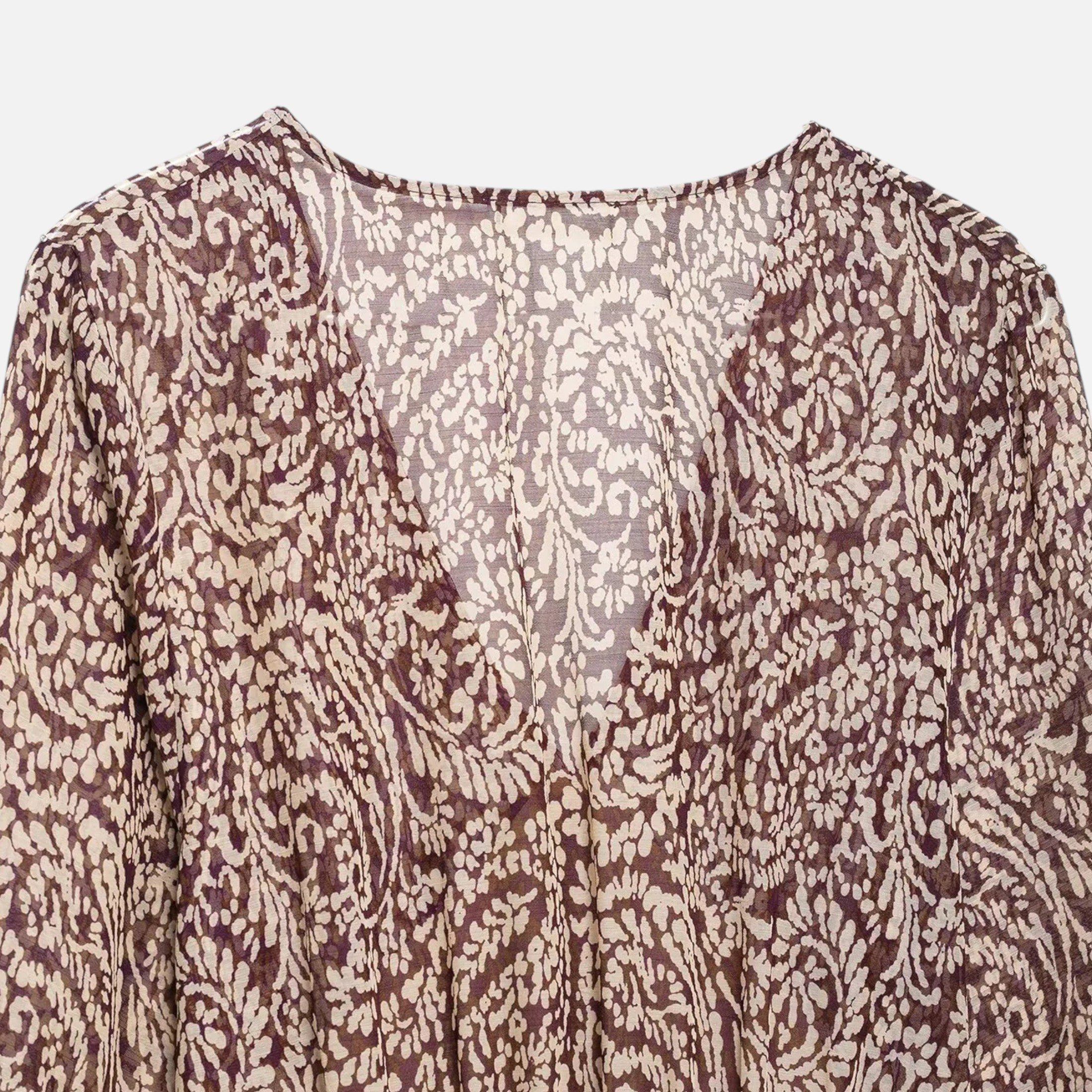 Volarno | Women’s Printed Midi Dress – V-Neck Autumn Elegance