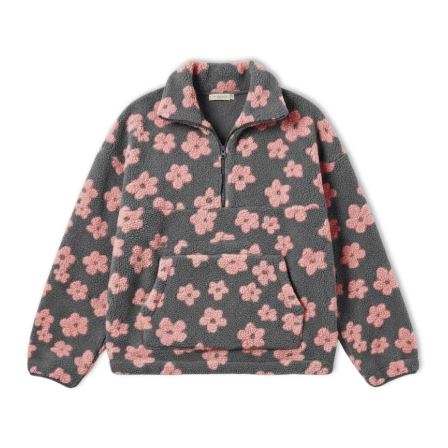 Volarno | Autumn Winter Women's Sherpa Floral Pullover Hoodies Half Zip Style Loose Fit Warm Stylish Sweatshirt