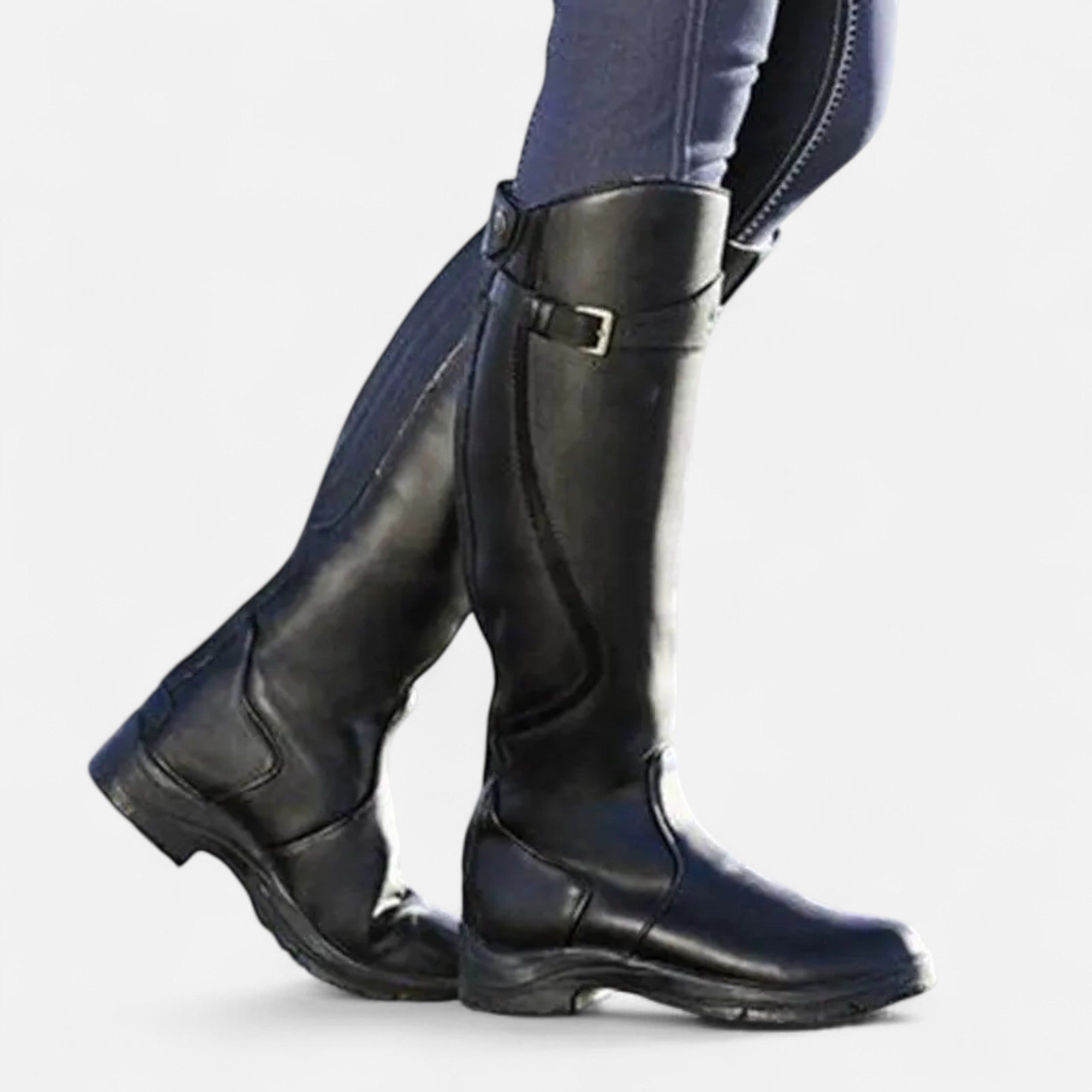 Volarno | Women’s Knee-High PU Leather Heel Boots – “Angel Baby” Motif