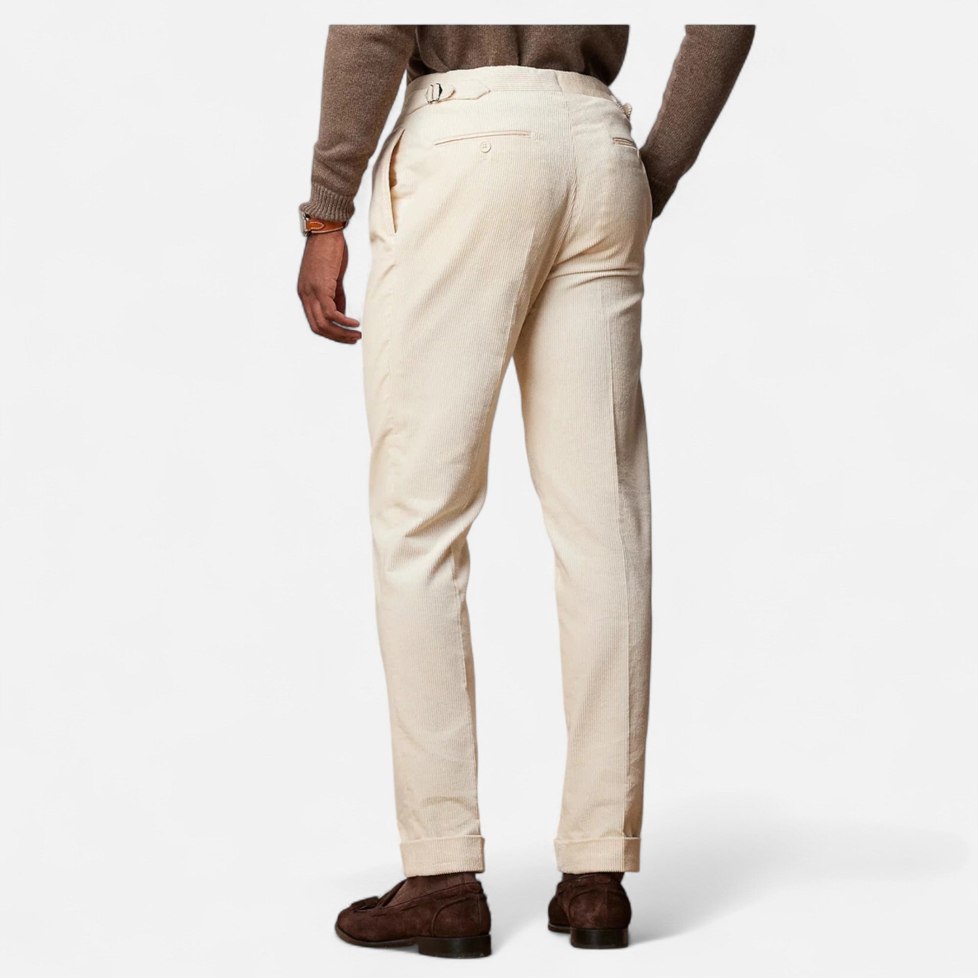 Volarno | Men’s Tailored White Cotton-Blend Trousers