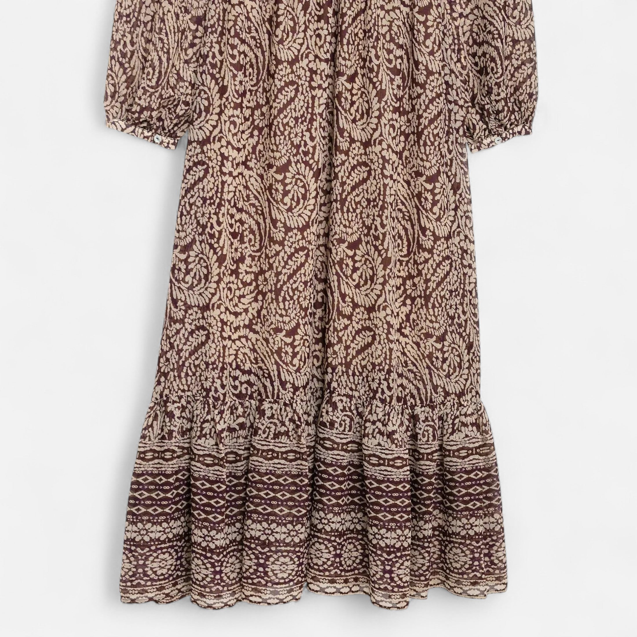 Volarno | Women’s Printed Midi Dress – V-Neck Autumn Elegance