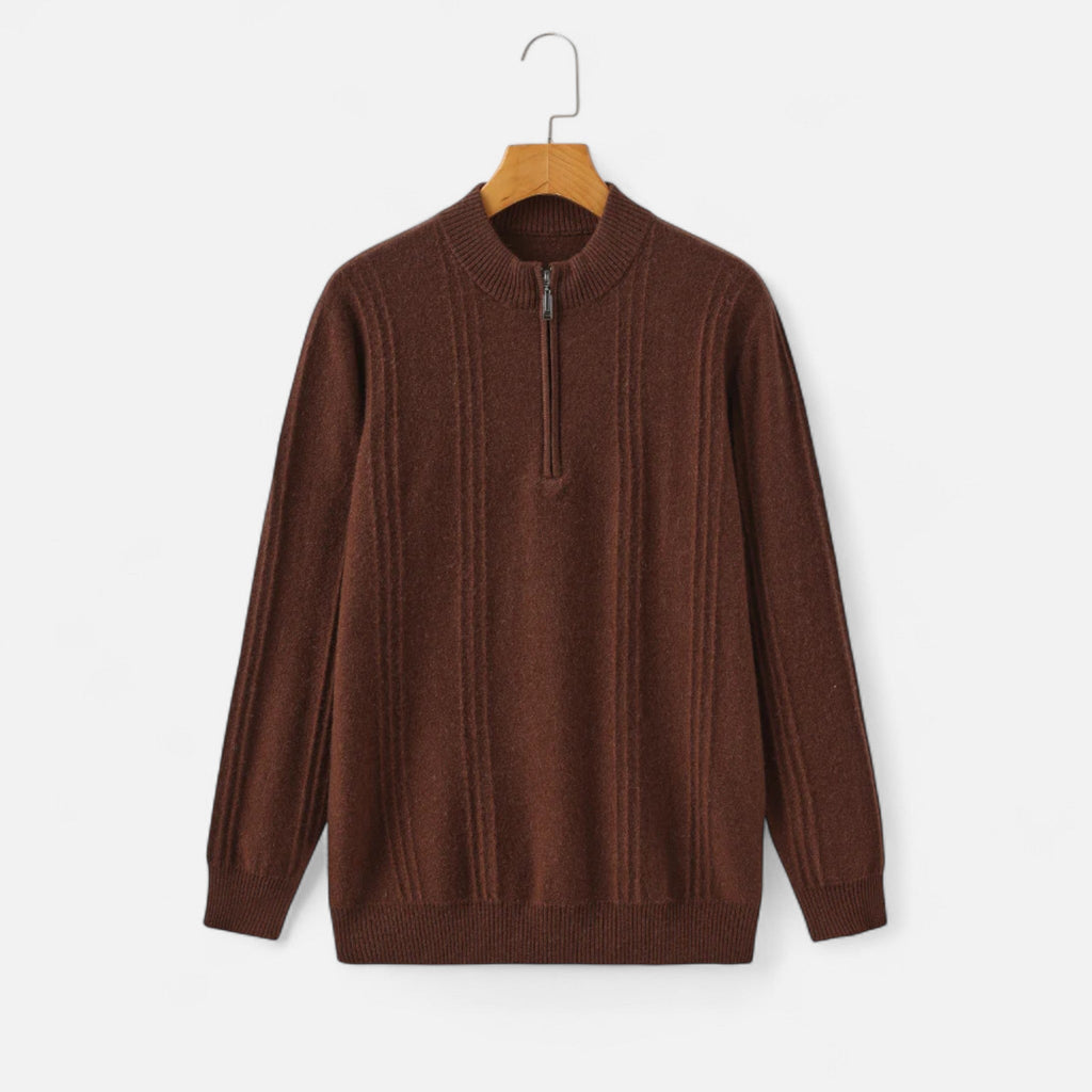 Volarno | Men’s Sweater – Cashmere Ribbed Half-Zip Elegance