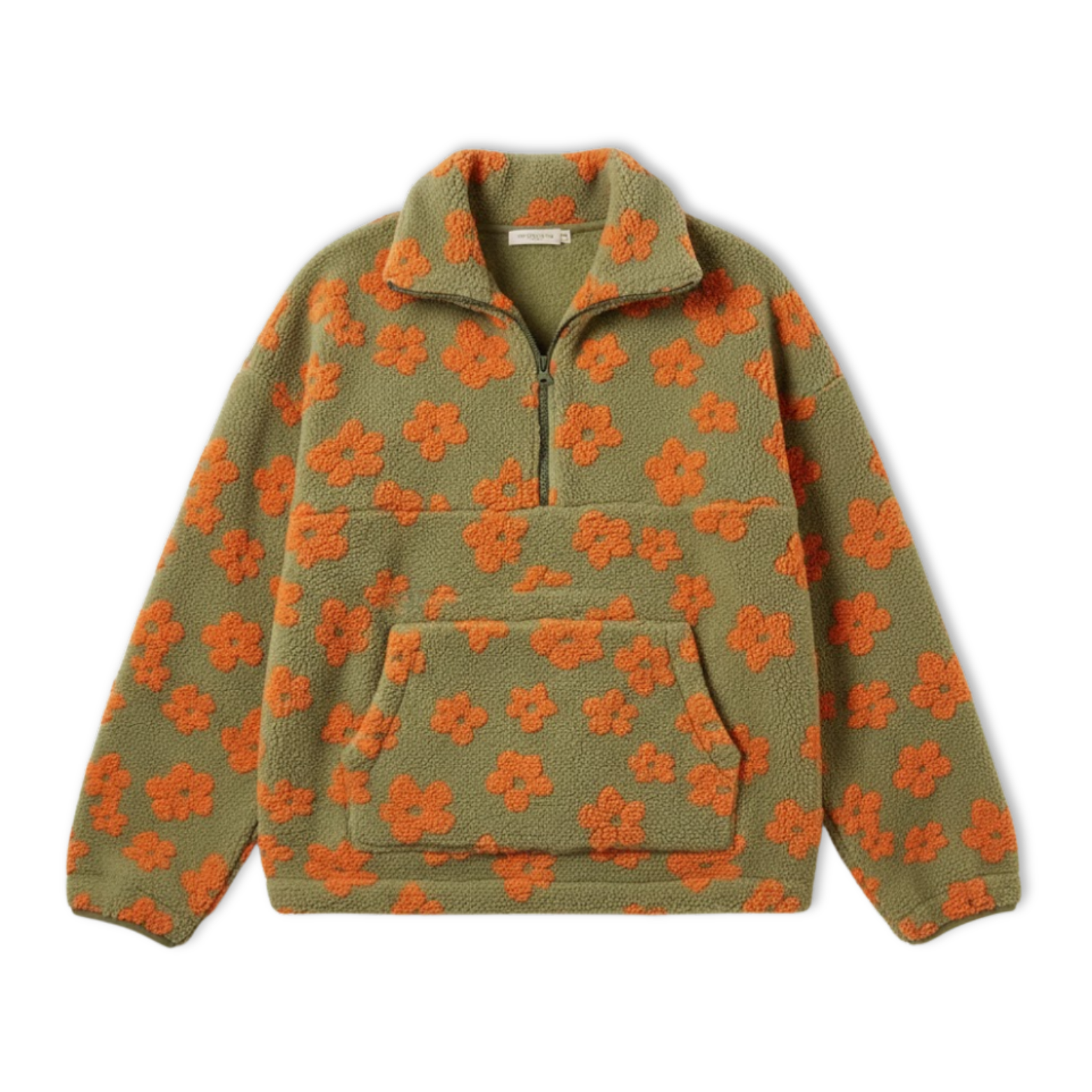 Volarno | Autumn Winter Women's Sherpa Floral Pullover Hoodies Half Zip Style Loose Fit Warm Stylish Sweatshirt