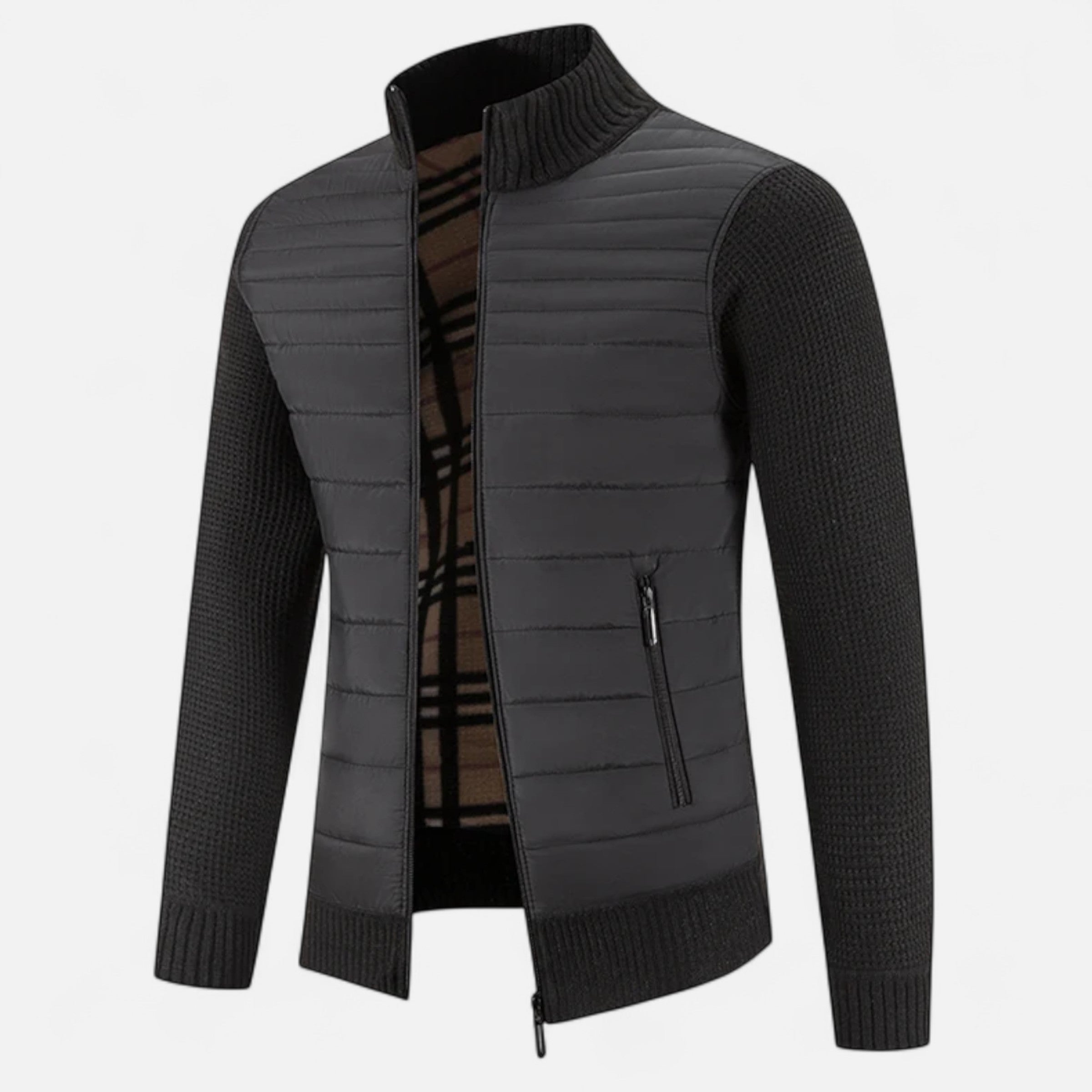 Volarno | Men’s Fleece Stand-Collar Patchwork Jacket